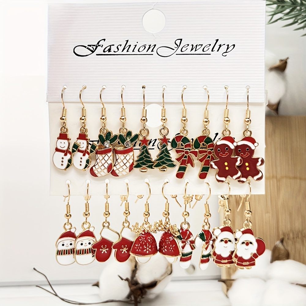 TEMU Ensemble de 20 Boucles d'Oreilles de Noël pour Femmes - Mignons de Cerf Cartoon, Père Noël, Arbre & Pain d'Épice - Cadeau Idéal pour les Fêtes