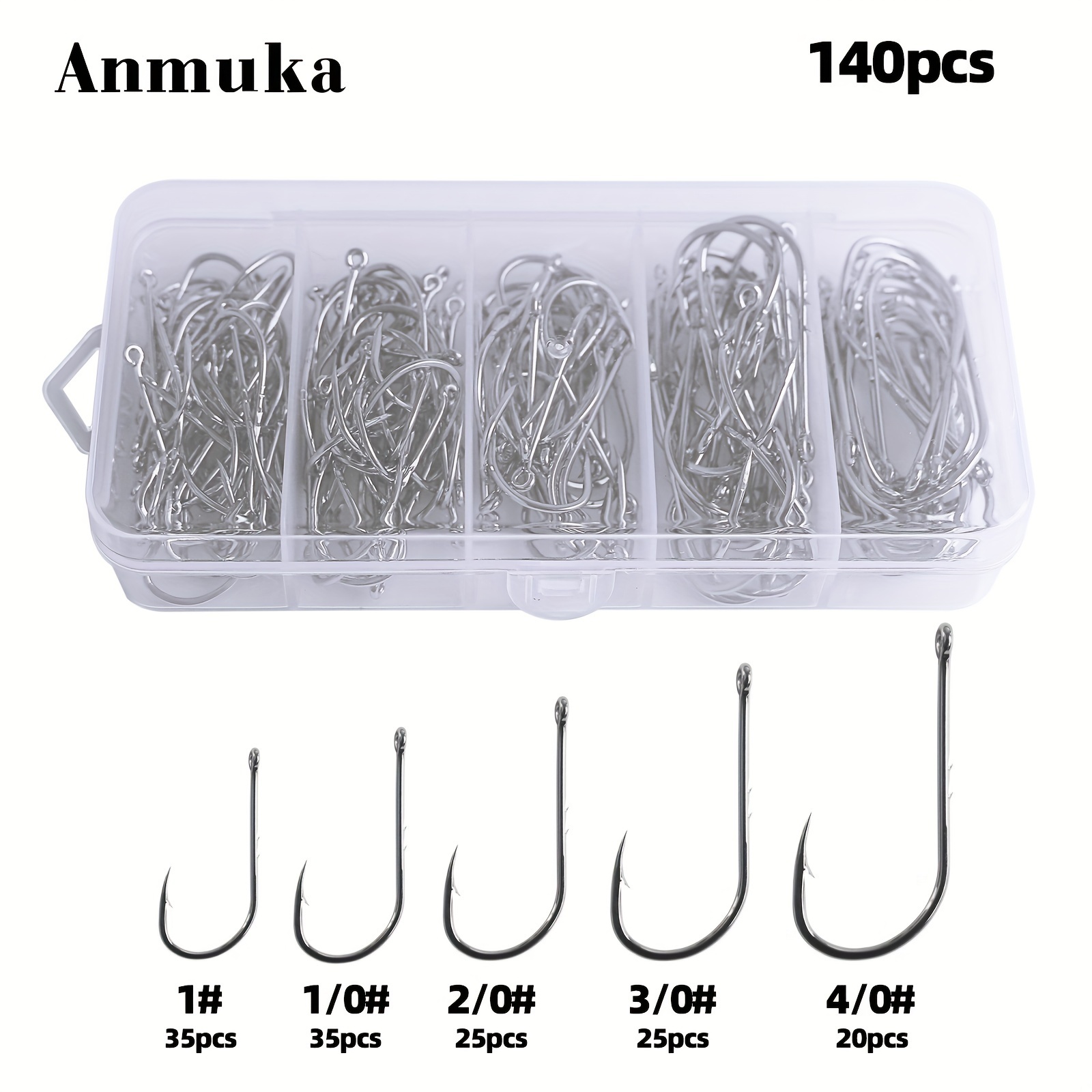 

140pcs/set Long Shank Hook With Double Back Barbs, Offset Hook With Eye, Fishing Accessories