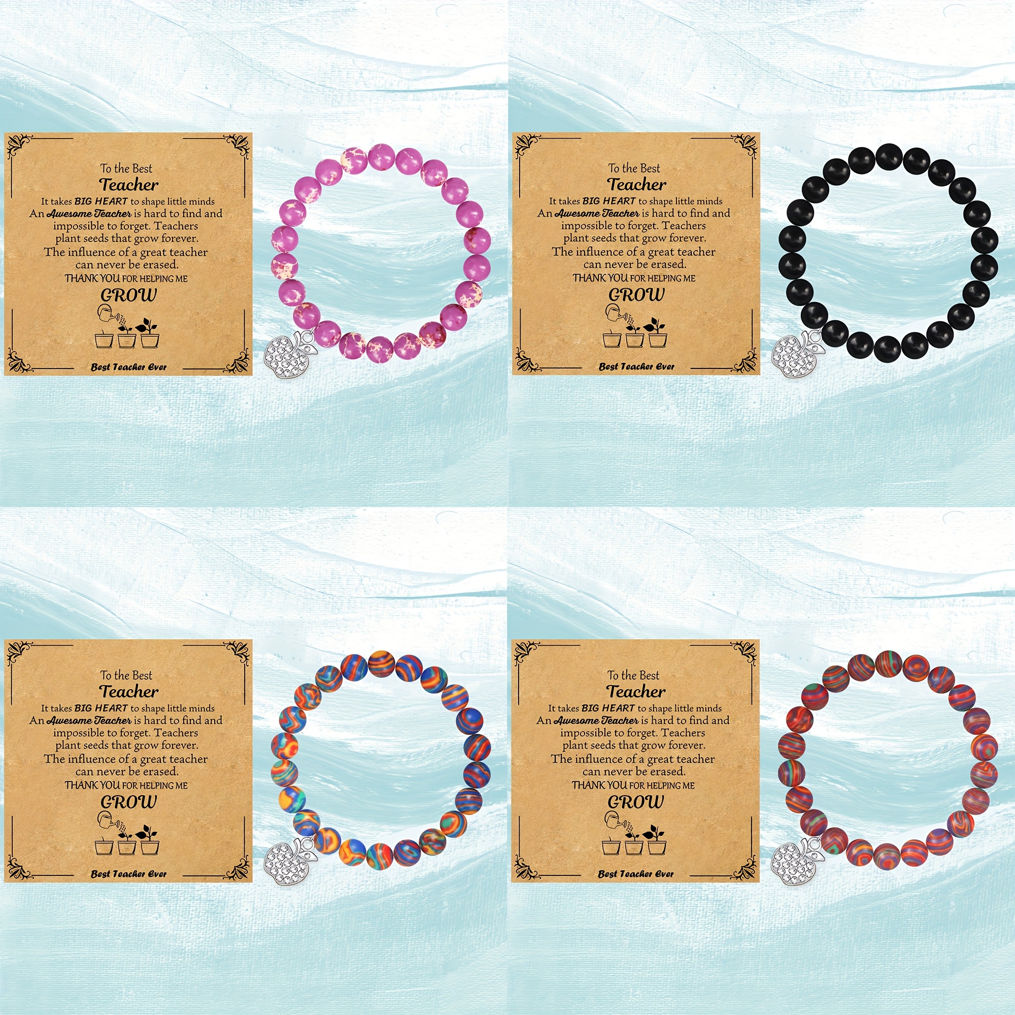 4pcs Minimalist PU Natural Stone Bracelet Set, Gift for Her