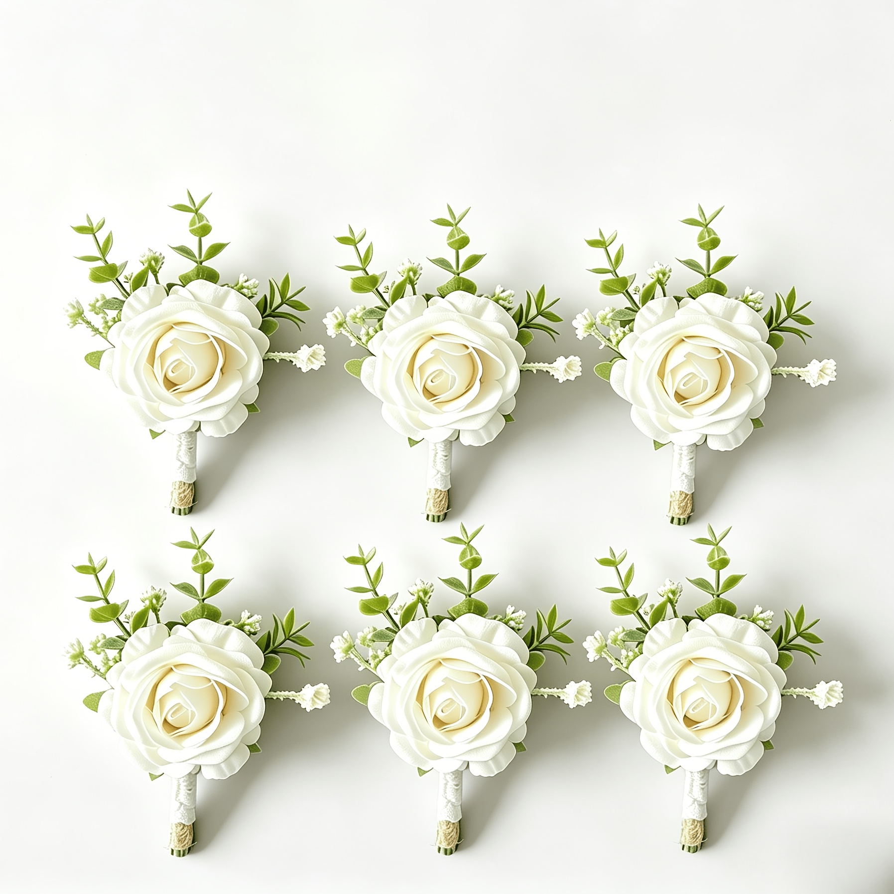 TEMU 6 White Artificial Rose Corsages, Green Leaves, Small White Flowers, Suitable For Weddings, Parties, Graduation Ceremonies, Spring, Decorative
