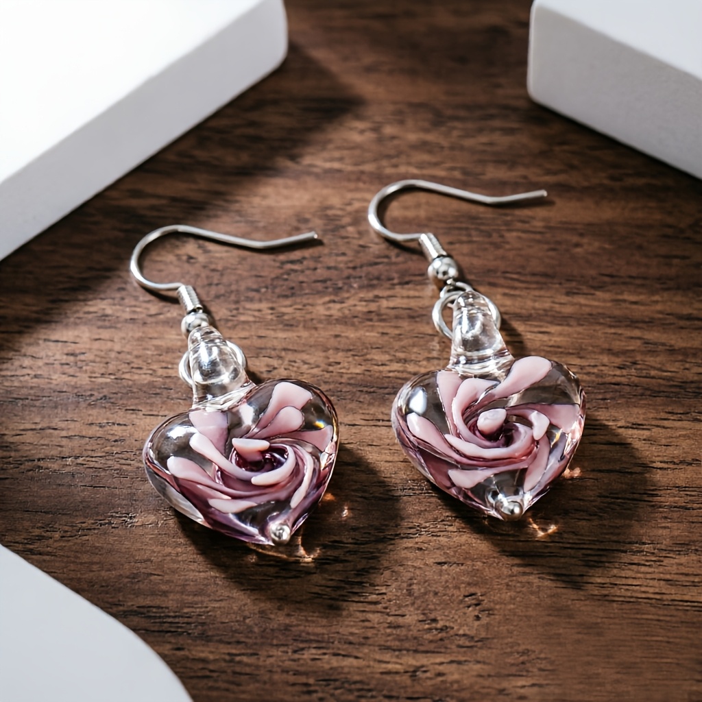 Women's Hand-Blown Heart Pendant Earrings