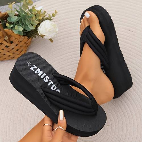 womens platform wedge flip flops solid color toe post sandals comfortable summer outdoor beach slippers women shoes