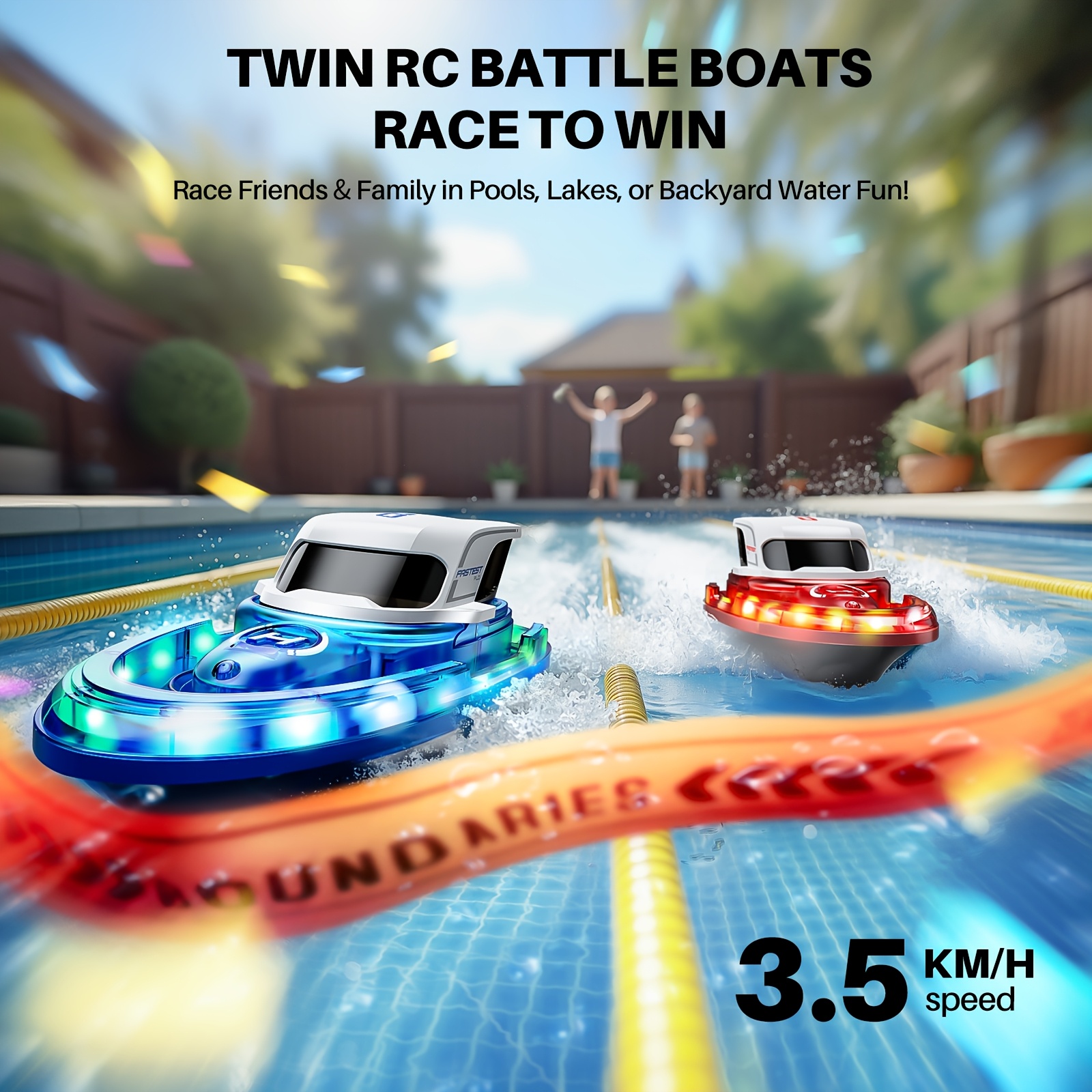 Image of 2-pack Rc Pool Boat For Kids 8-12, Color Changing Led Lights & Water Spray, Outdoor Toy Gift