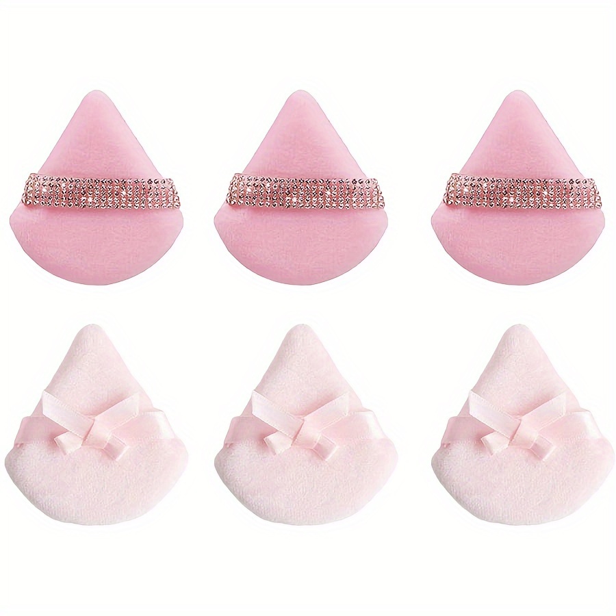 TEMU Ensemble de 6 triangles de Cosmétique souples décoratifs en diamant et nœud, idéaux pour appliquer des poudres libres, minérales ou pour . Ces