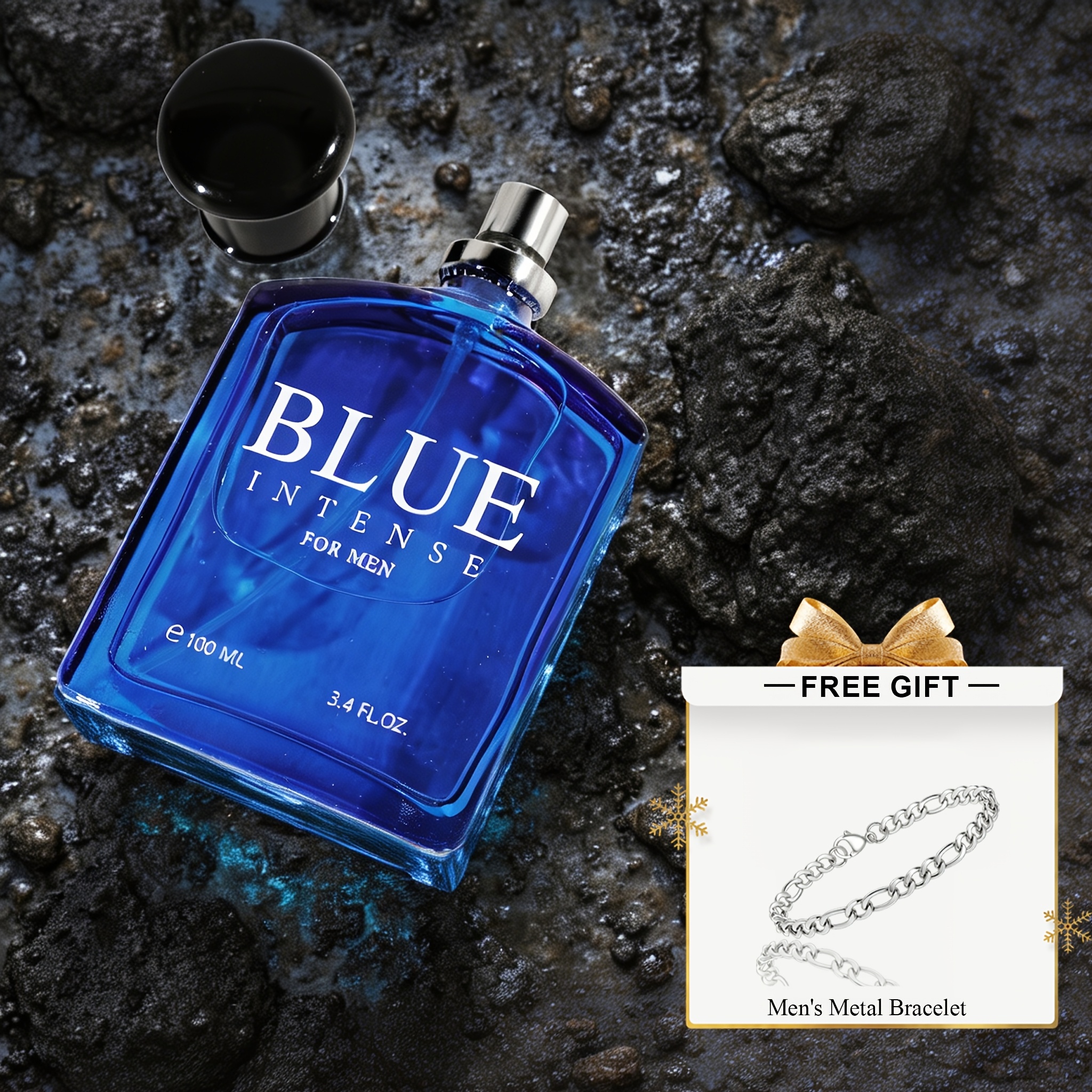 Men's Blue Cologne And Bracelet Combo, 100ml/3.4oz Perfume. Fresh Aquatic And Musk Notes. Birthday Anniversary Gift Idea For Him