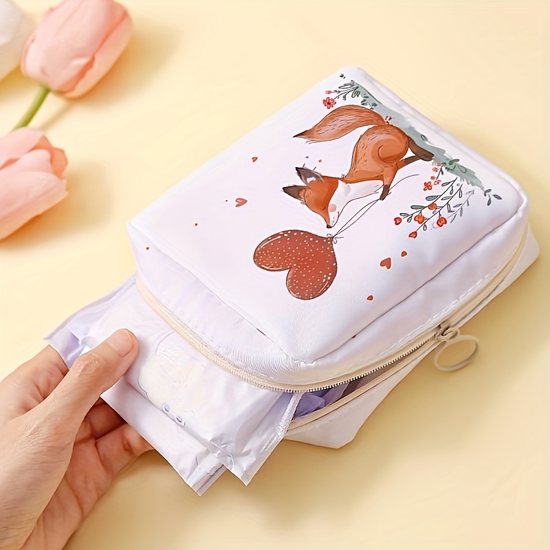 TEMU ラブ柄プリント ポータブル化粧品収納バッグ 旅行用洗面バッグ 生理用品＆月経カップ収納トラベルバッグ