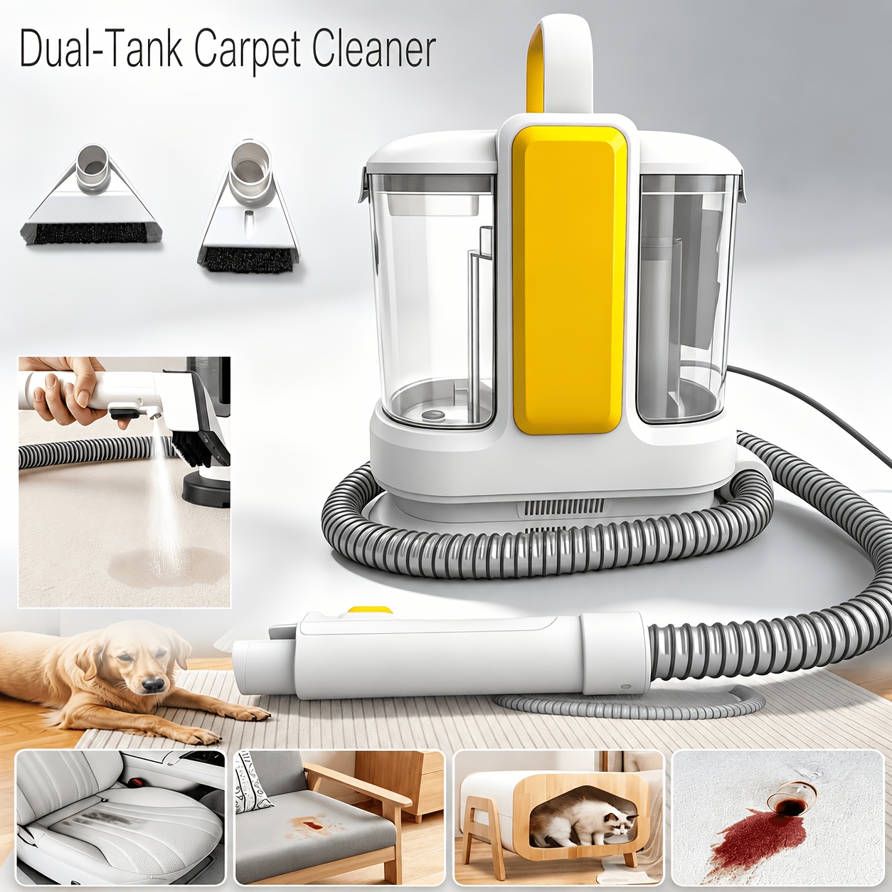 Image of 500w Electric Vacuum Cleaner With And 2 Brushes, Stain Cleaner Handheld Fabric & Carpet Cleaner For Carpets, Stairs, Upholstery, Car, For Large Areas And Stains, Carpet Cleaner, Stain Vacuum Cleaner