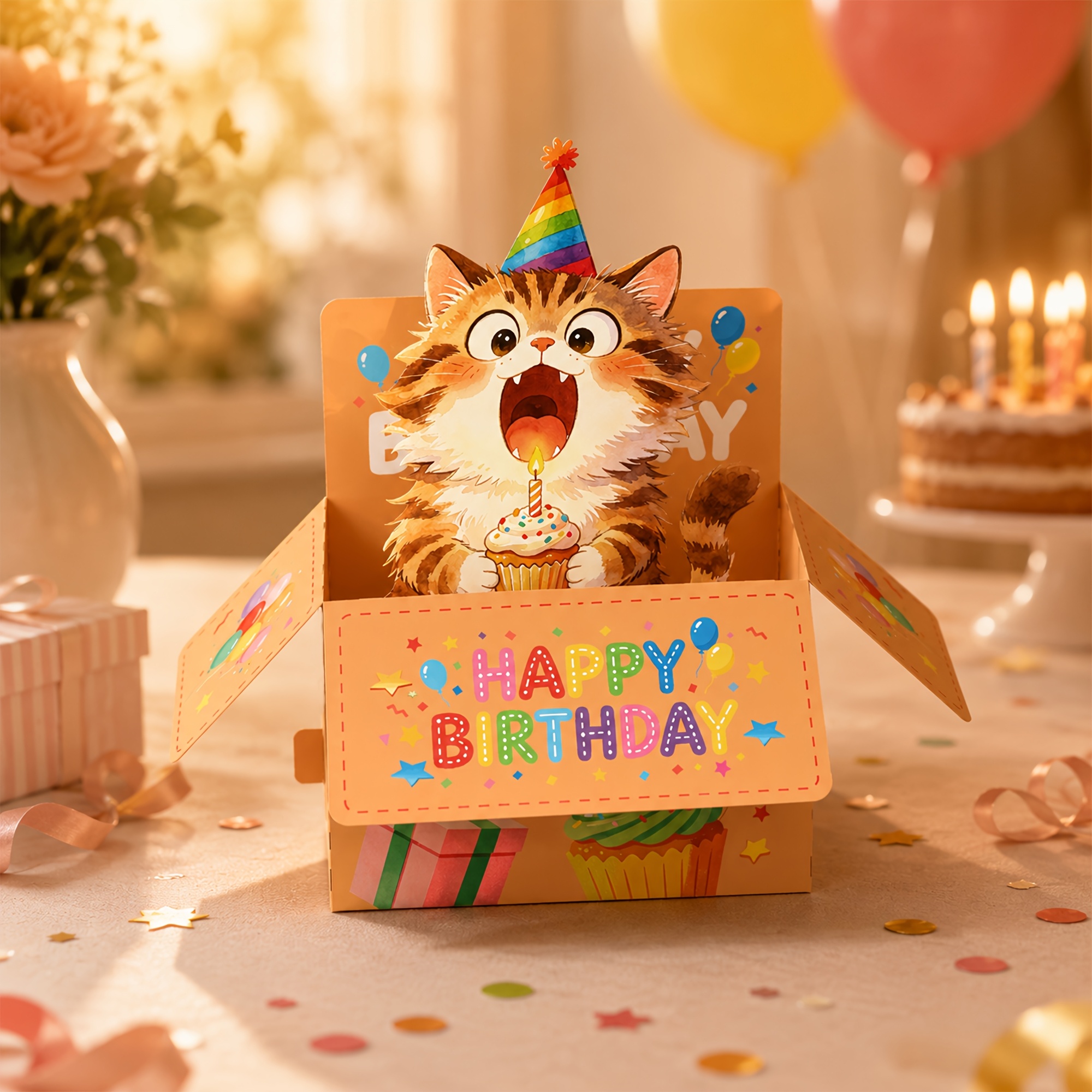 TEMU 3d Pop-up Birthday Greeting Card With Envelope, Cat Pop Up Card With Birthday Gift Perfect Birthday Gift, Party Invite, Thank You Card For Cat