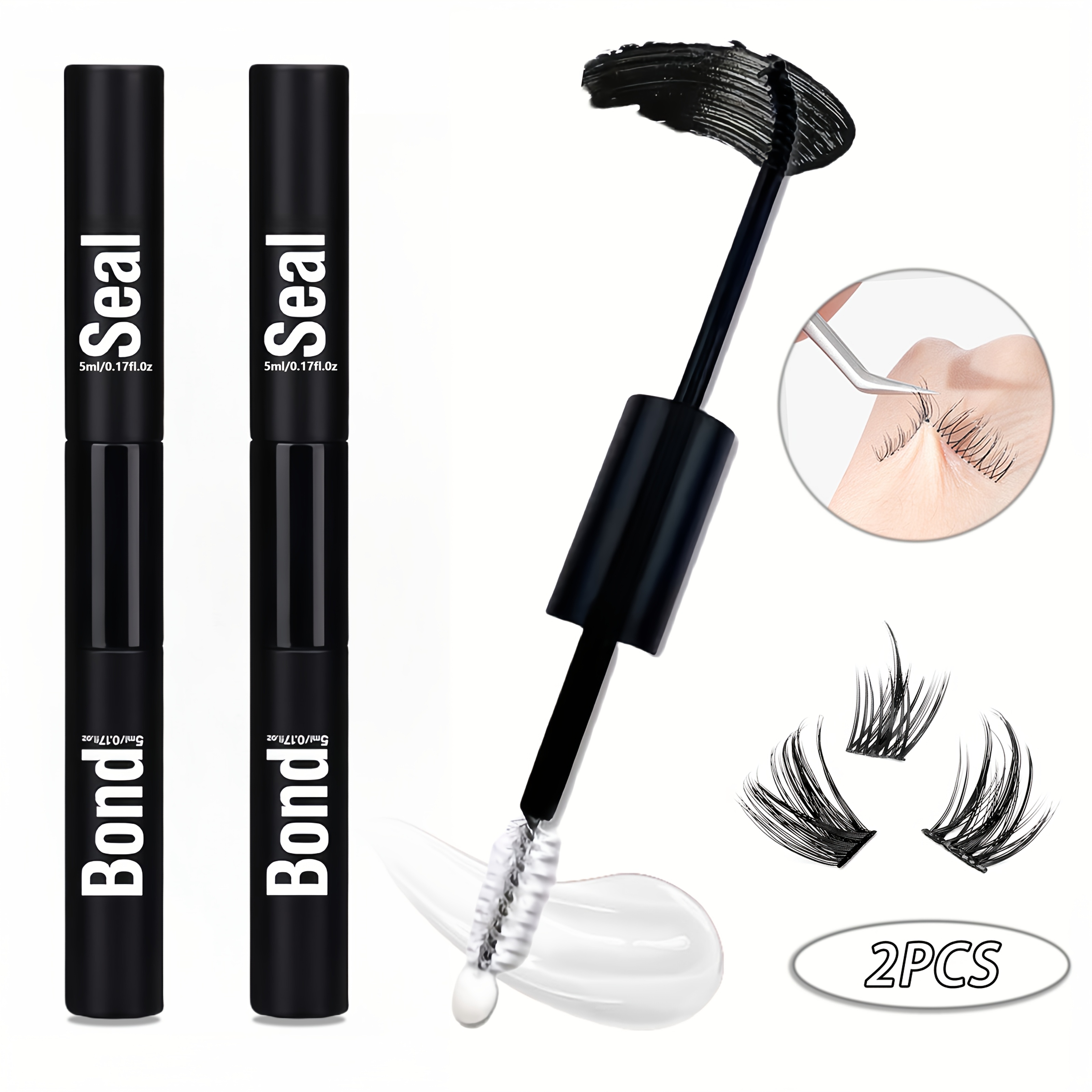 2-pack 2-in-1 Double-ended Eyelash Glue Waterproof, , Easy-to-use Liquid Glue Sealing Adhesive