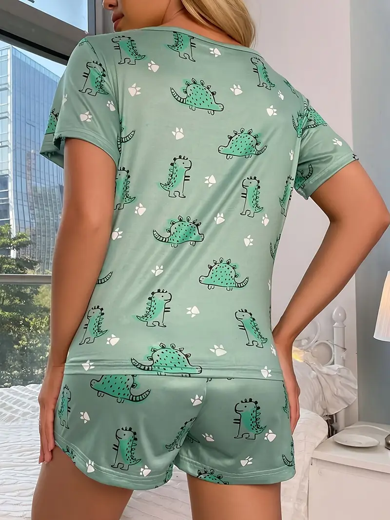 pajama set for women 2 piece lounge set short sleeve and shorts soft and cute cartoon short sleeved shorts sleepwear Product details 1