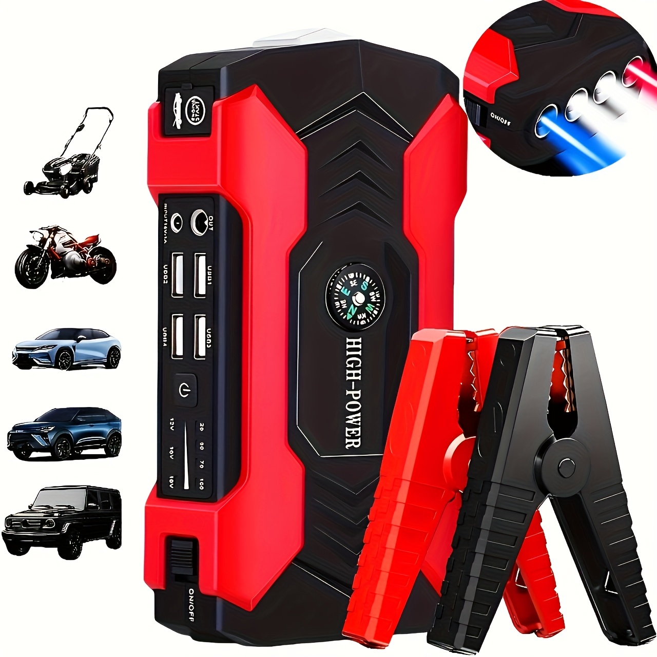 TEMU 10000mah Portable Car Emergency Supply, Large-capacity Power Bank - 12v Battery , Suitable For Small Gasoline And Engines - Car, Motorcycle, Emergency Start Battery, With Flashlight, Compass