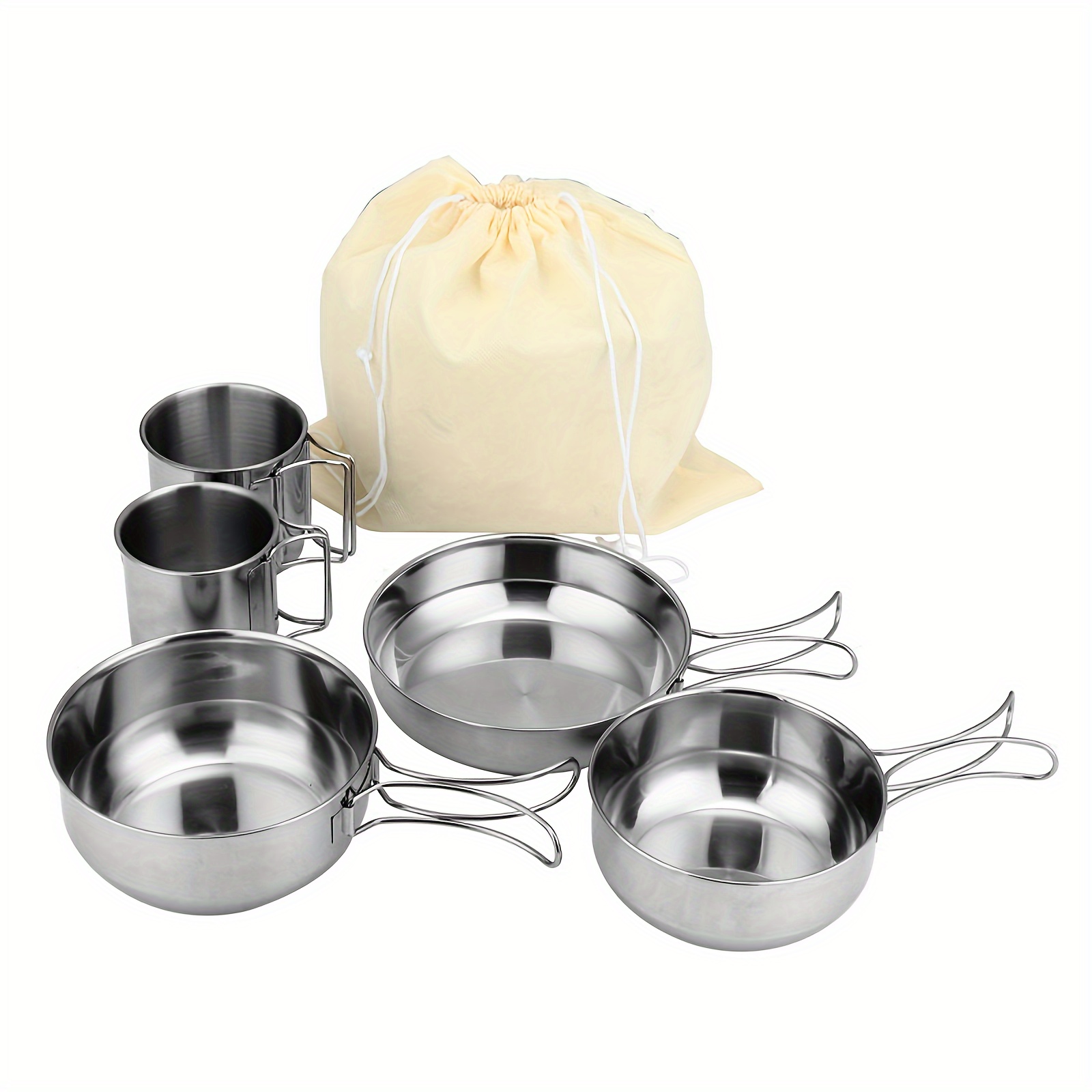 5pcs 304 Stainless Steel Outdoor Cookware Set, Portable Camping And Hiking With Multi-functional Storage Pot
