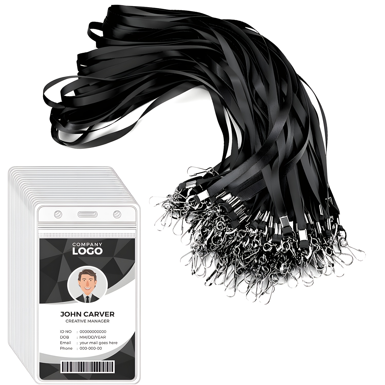 20 100 150pcs waterproof pvc name tag holder with black lanyard ideal for conferences events and meetings personalized id badge holder with logo space event identification professional   secure closure name tag holder 0
