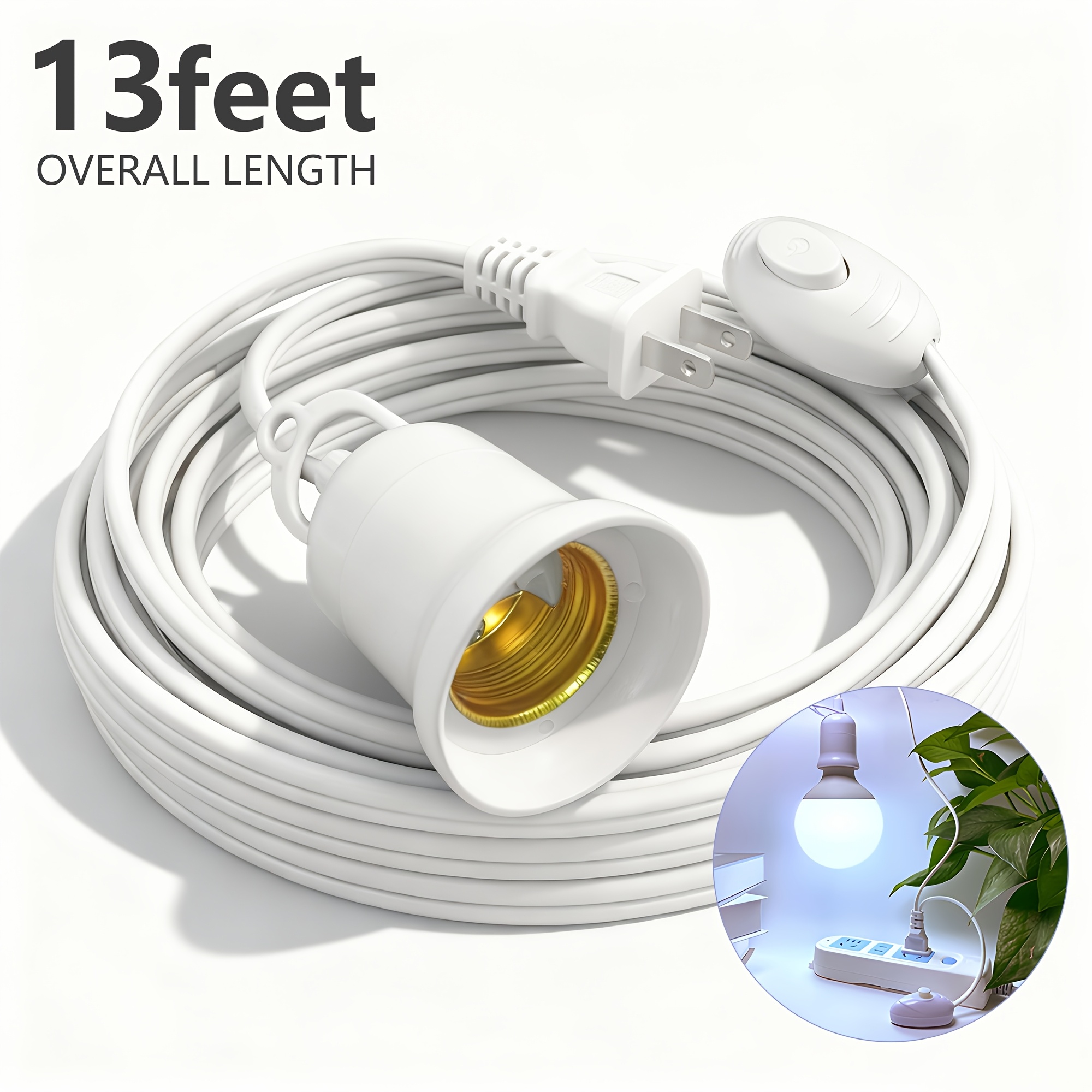 light bulb cord 13ft white hanging light cord with e26 light bulb socket on off switch polarized plug hanging lantern cord plug in pendant light cord no bulb