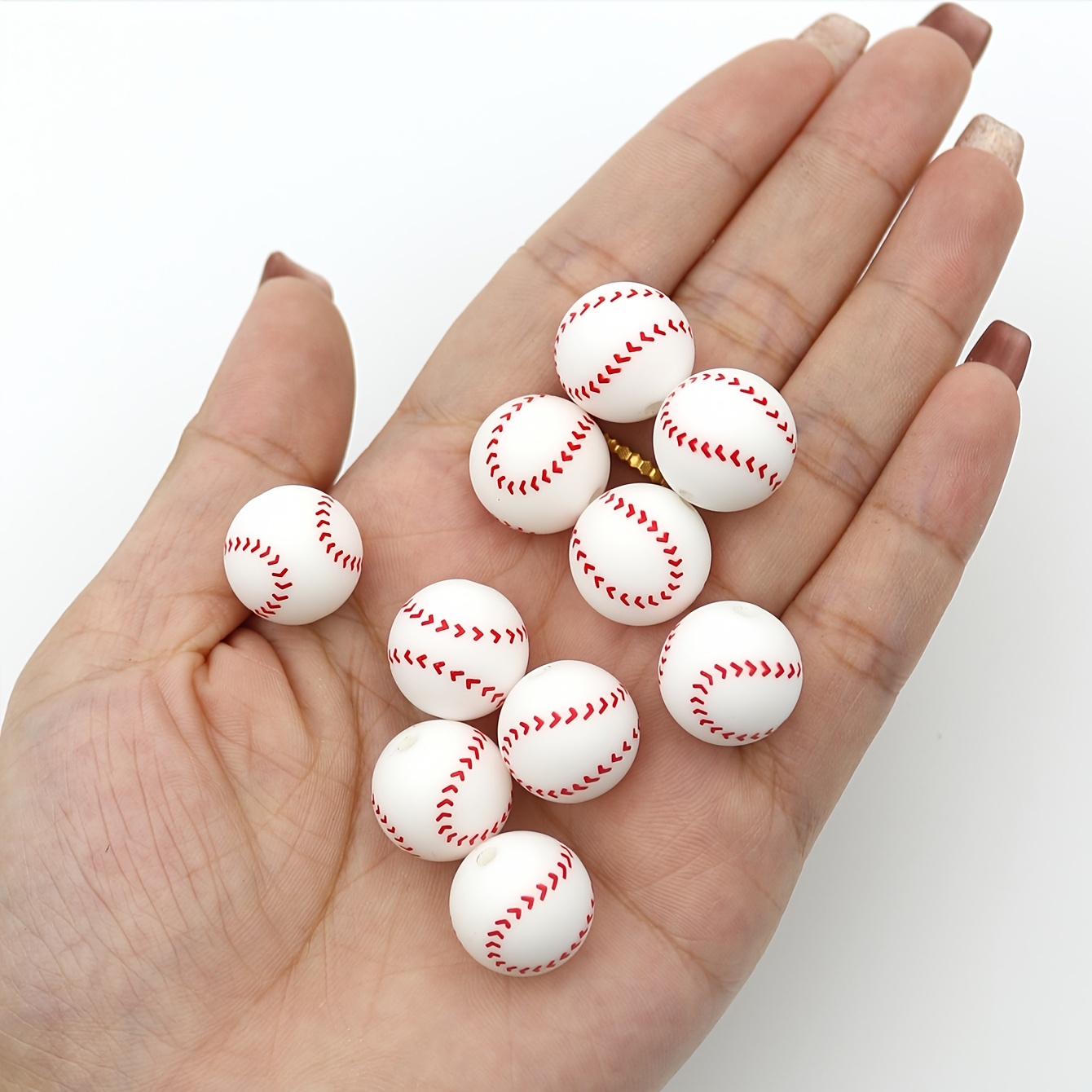 

10pcs/20pcs Sports Silicone Beads, 15mm Silicone Beads For Keychain Making Baseball Rubber Silicone Beads Diy Necklace Bracelet Key Bag Chain