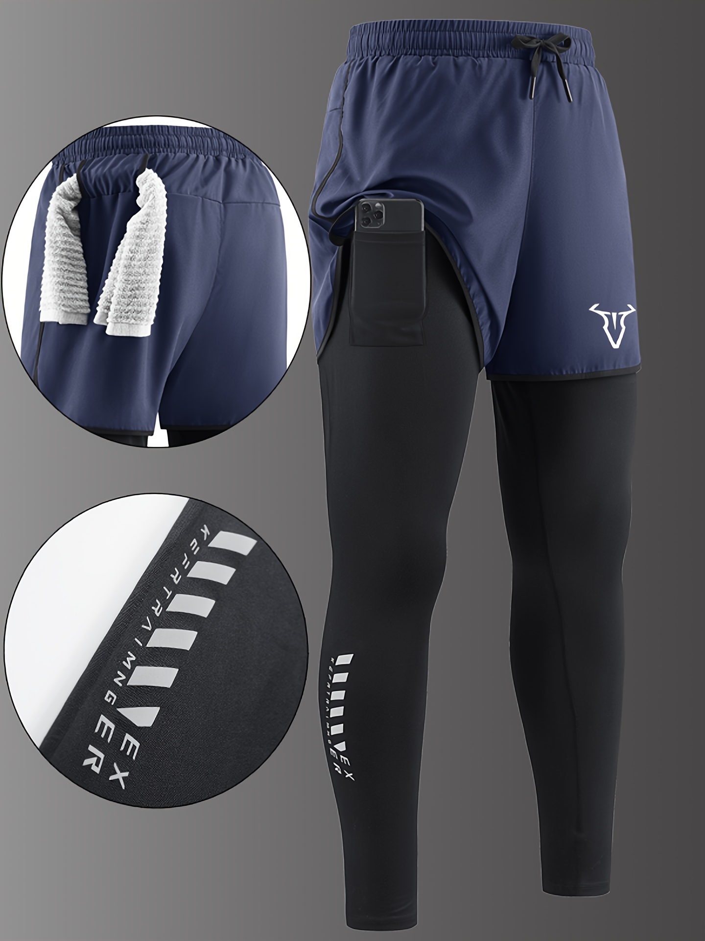 Men'S Casual Sports Long Pants Suitable for All Seasons, Designed to Look Like Two Pieces, Featuring Pockets, a Regular Fit, Elastic Waistband, Quick-Drying And Breathable Fabric, Moisture-Wicking Properties, Ideal for Hiking, Training, Yoga