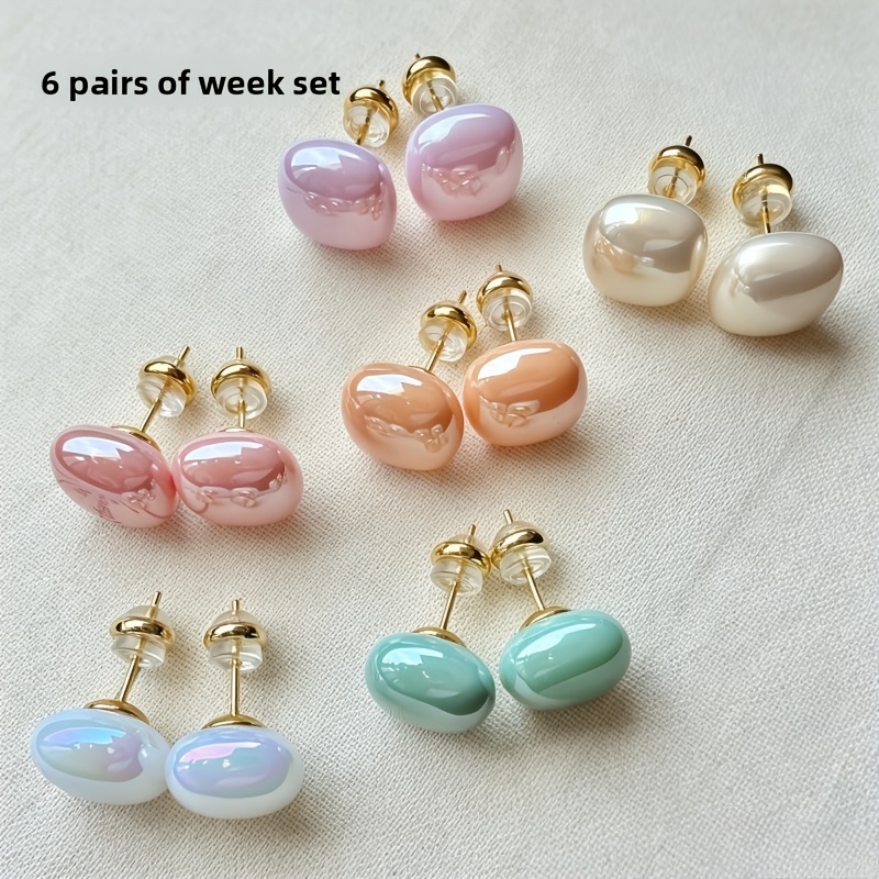 TEMU 6-pair Set Of Shiny Square Stud Earrings, Macaron Low- Hypoallergenic Everyday Earrings, Simple And Colorful Candy-colored Stud Earring Set For