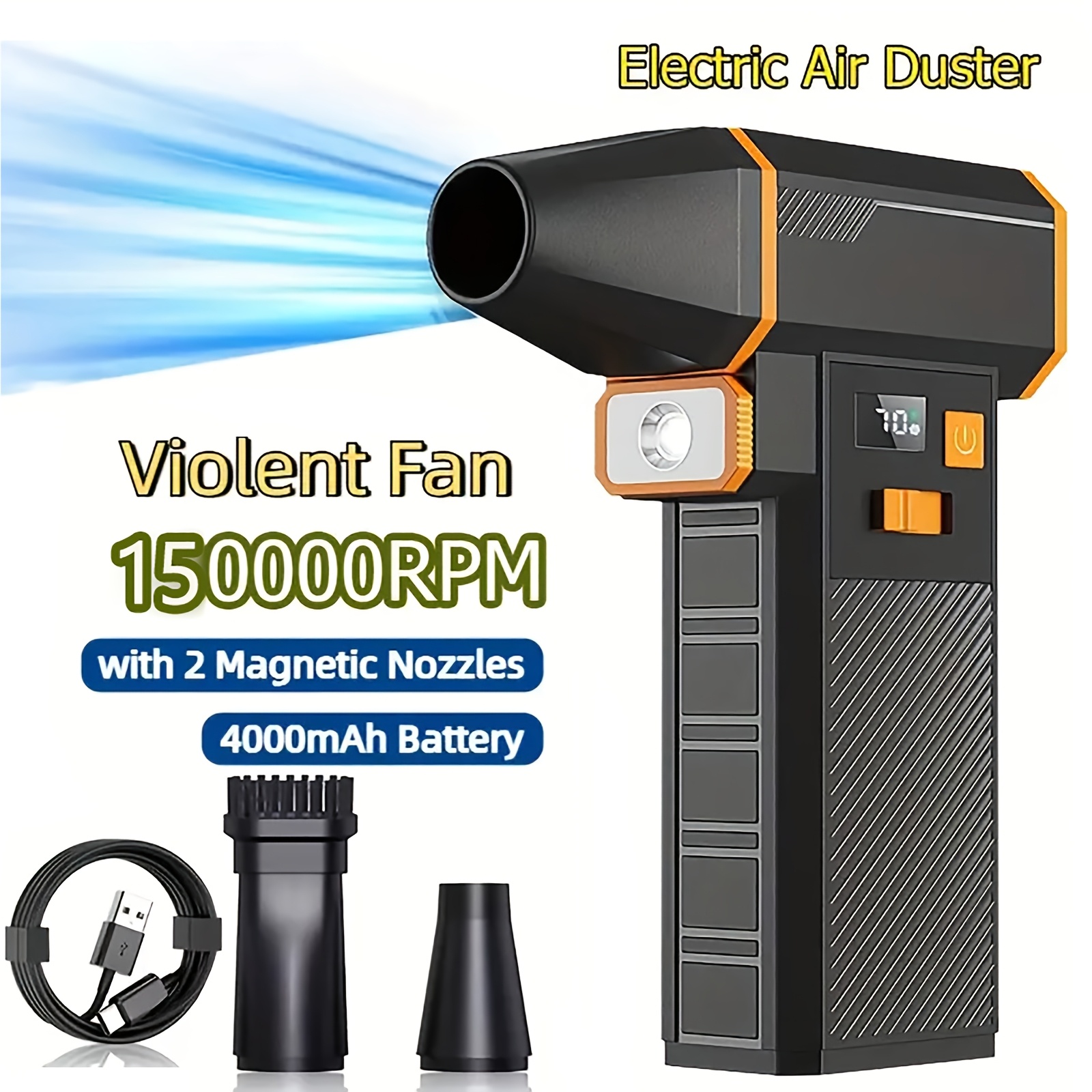 TEMU Portable Turbo Fan With Up To 150, 000 Rpm, Airsoft Gun With Type-c Fast Charging Support, High-performance Blower, Handheld Duster For Camping
