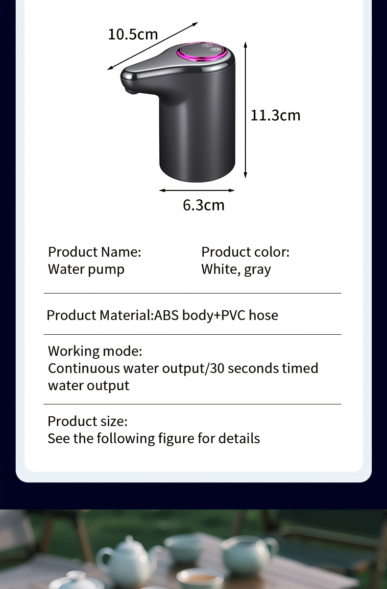 1pc water pump in bucket packaging suitable for 2 3 4 5 gallon water bottles lcd battery display portable usb rechargeable electric water pump drinking water bottle pump suitable for office camping Product details 10