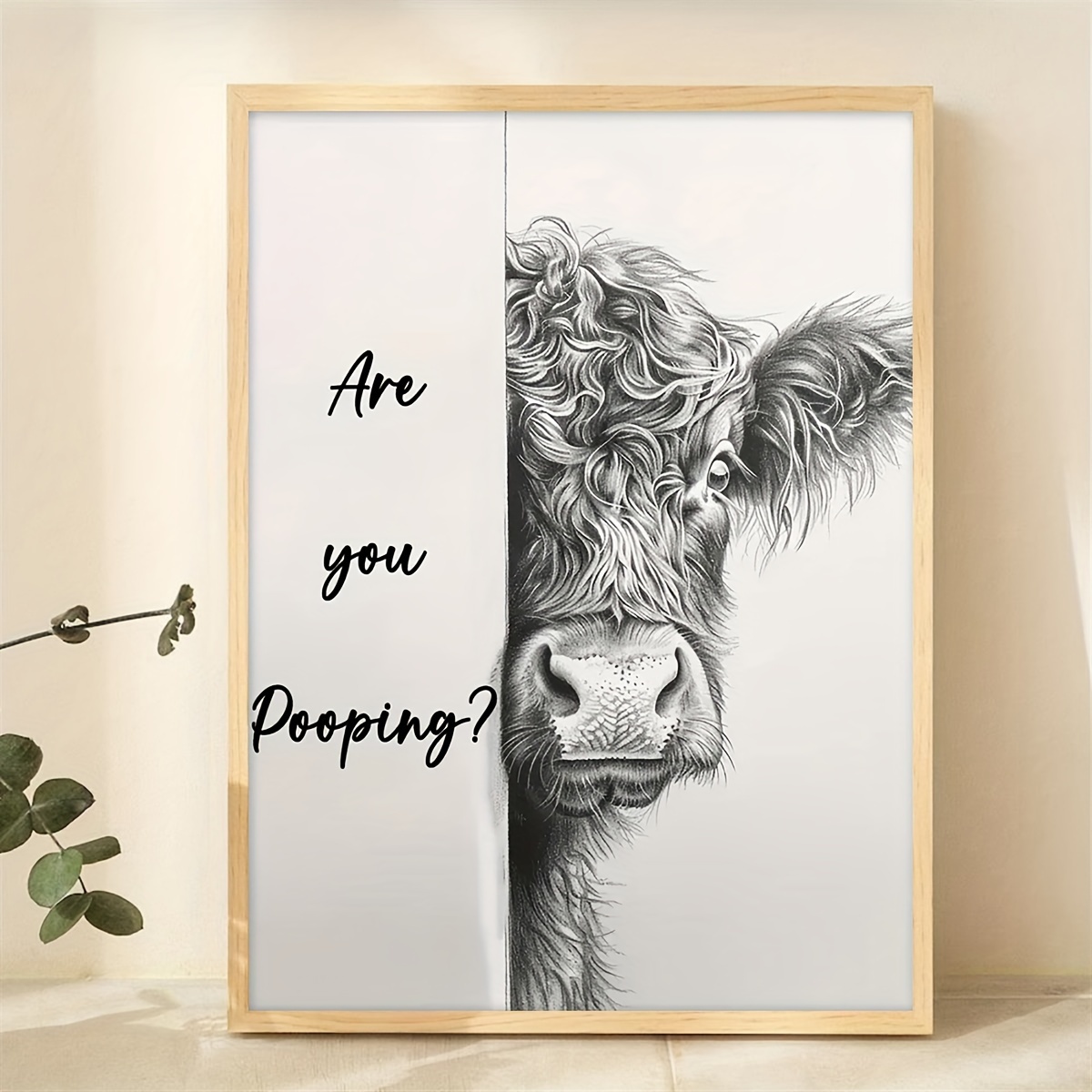 

Funny Highland Cow 'are You Pooping' Canvas Wall Art, 12x16" - Farm Animal Bathroom Decor For