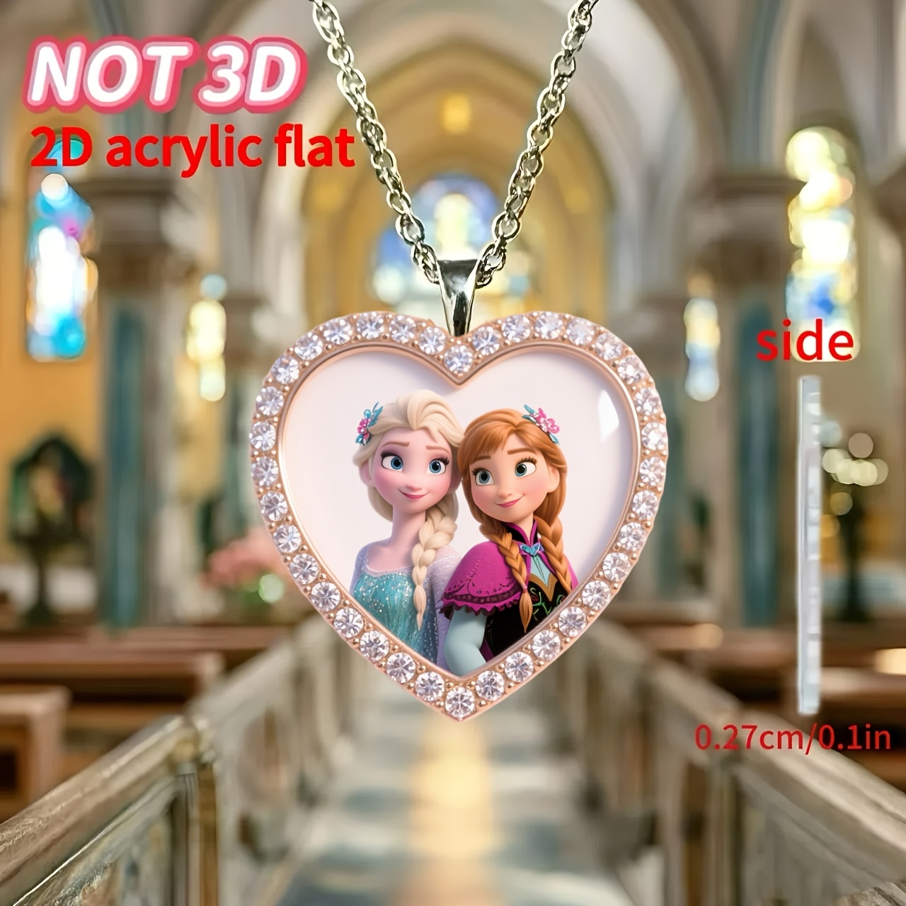 E-shop 2D-Flach, ., Elsa einem Herz, neue modische vielseitige Acryl-Anhängerkette, Schlüsselanhänger, einfacher eleganter Pulloverketten-Anhänger, das
