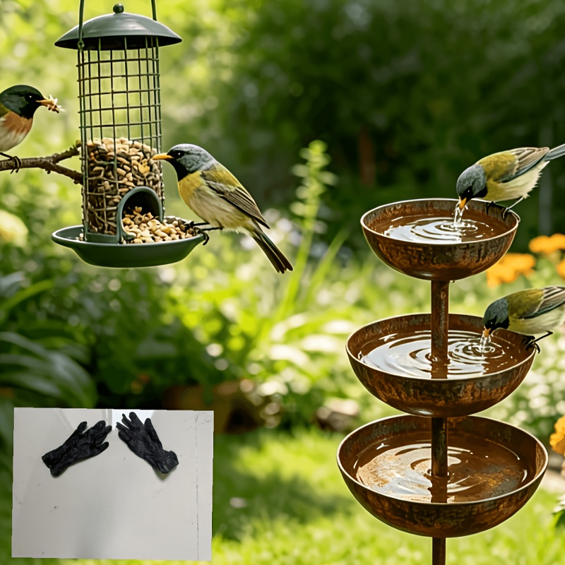TEMU 1pc 3d Stereoscopic Garden Decoration, With Natural Rust And Gloves, Garden Rainwater Collection Ornament, 3-tier Container Outdoor Rainwater