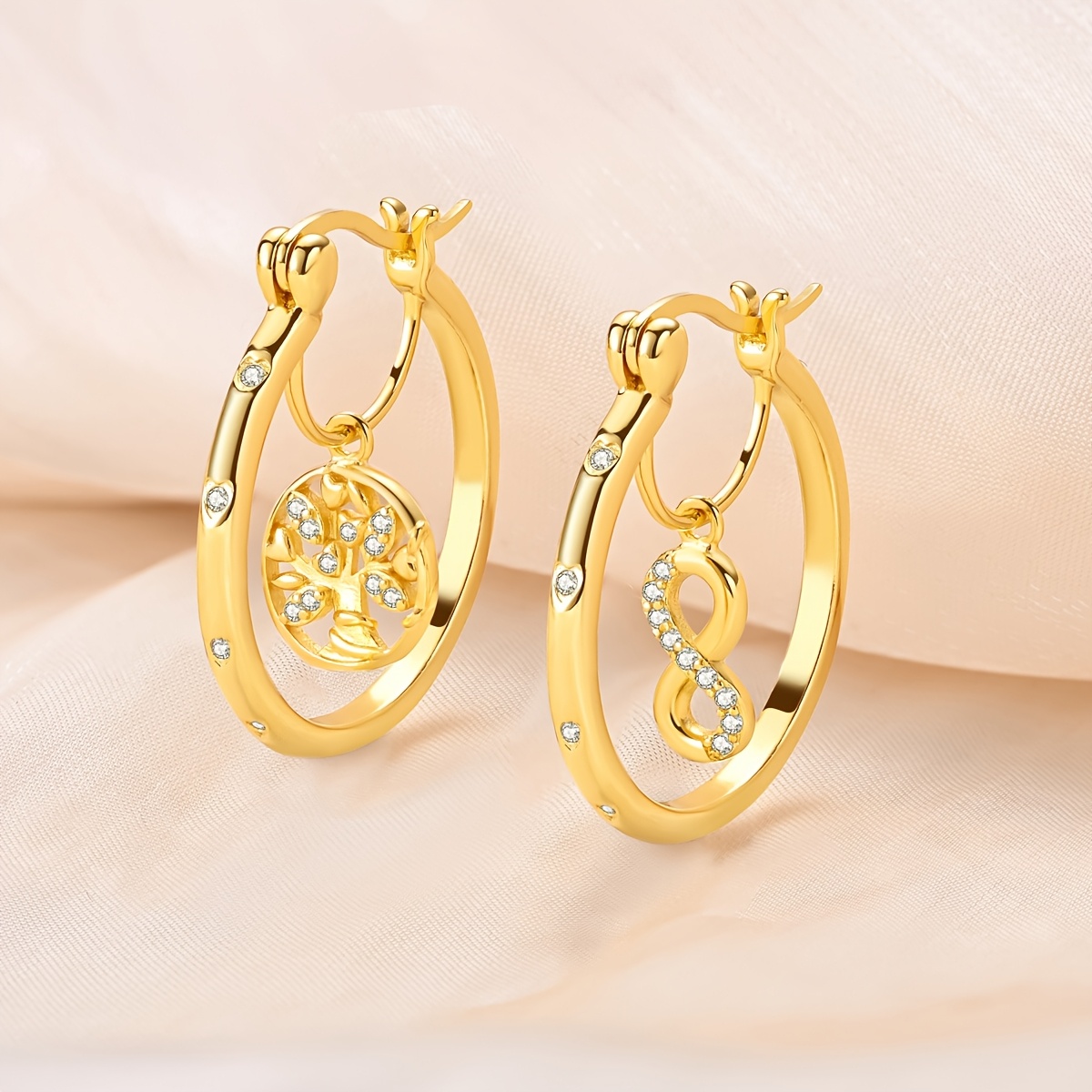 Silver Color Tree of Life Infinity Hoop Earrings