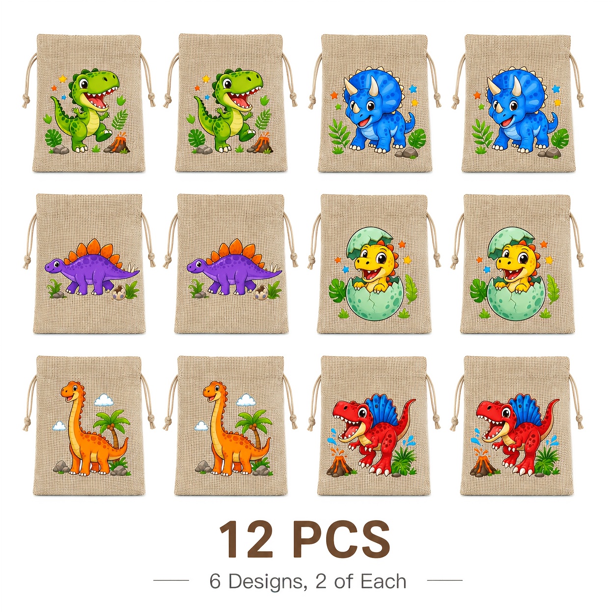 TEMU 12 bolsas con cordón de dinosaurios , 6 piezas de diseños diferentes, bolsas de regalo de de dinosaurios con , para decoración de y regalos,