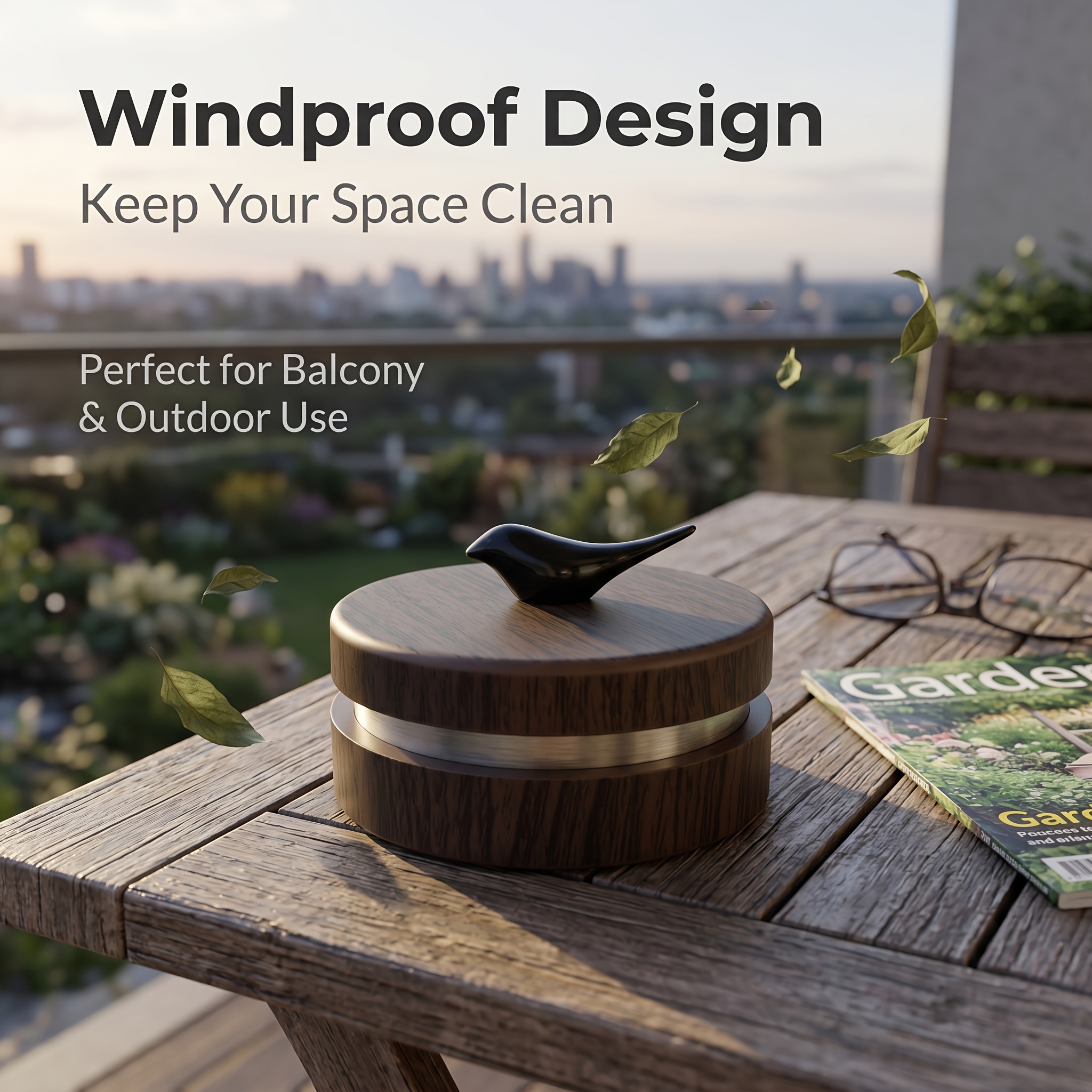 Bird-Shaped Ashtray with Lid, Windproof Ash Holder with Stainless Steel Liner, Easy-To-Clean Wood-Grain Ash Tray for Home Office