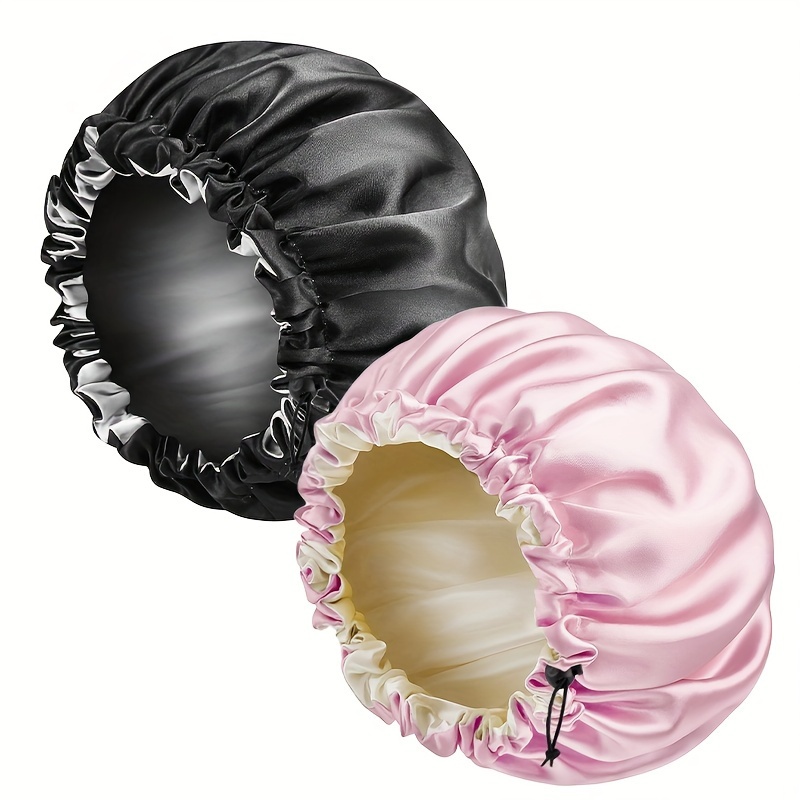 2pcs Set Double-layer Adjustable Color Dots Sleep Cap Baking Oil Cap Adjustable Beauty Hair Care Cap Headscarf