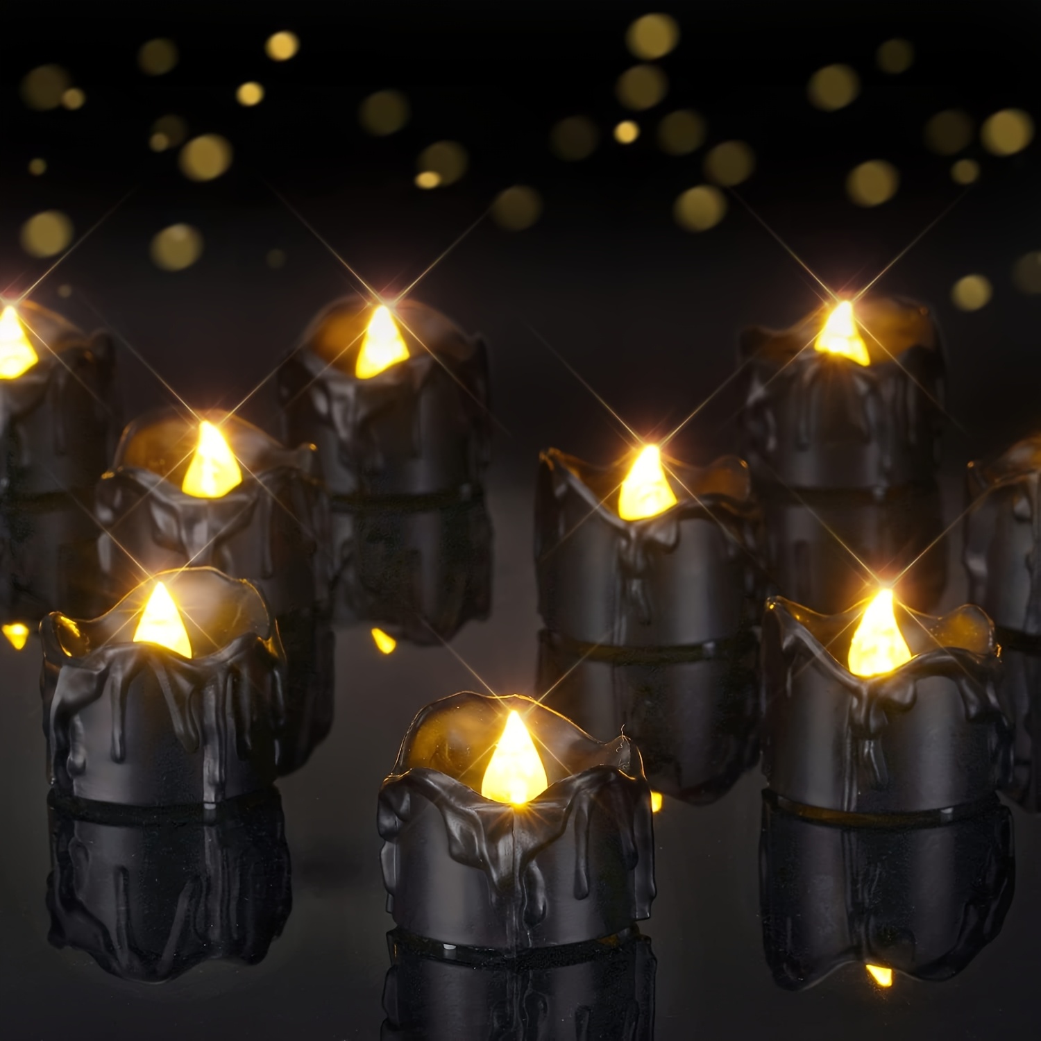 TEMU Set Of 24 Battery-powered Black Candles That Melt, Perfect For Halloween With Their Flickering Effect, Suitable For Festive Decorations And Themed Parties, A Warm White Light