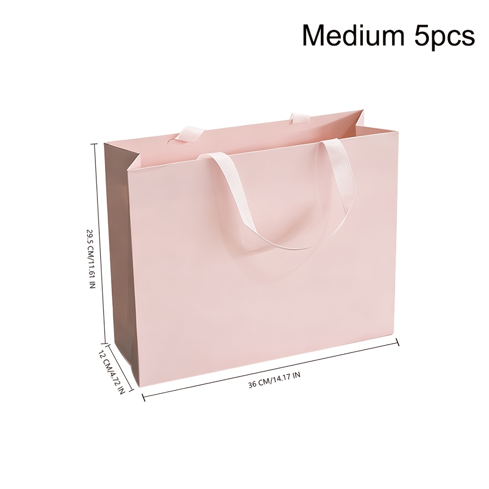 TEMU Lot de 5 sacs en papier brossé rose pour emballage de vente au détail - 3 tailles de sacs cadeaux de luxe à main avec base large et fond robuste