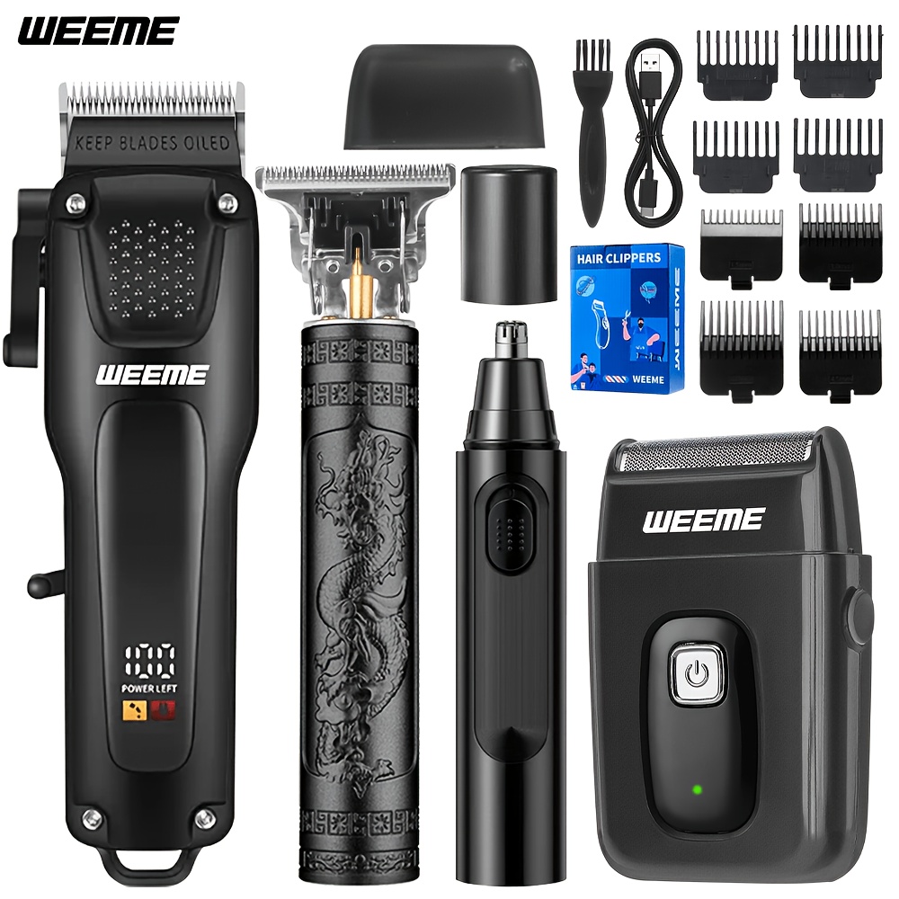 TEMU Weeme 4pcs Men's Electric Hair Clipper Set, Beard Trimmer Set, Household Facial Cleansing Set. Hair Cutting, Shaving, Trimming Of Nasal Hair,