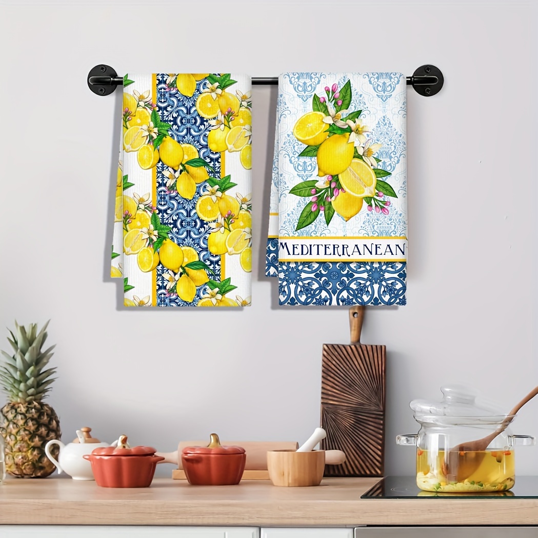 2pcs Pack Vintage Chinese Cecil Tea Towels - Lemon Dishcloths Suitable & Bath, Microfiber Tea Stains, Decorative Table, Machine Washable, Decorative Tea Towels 45*70cm