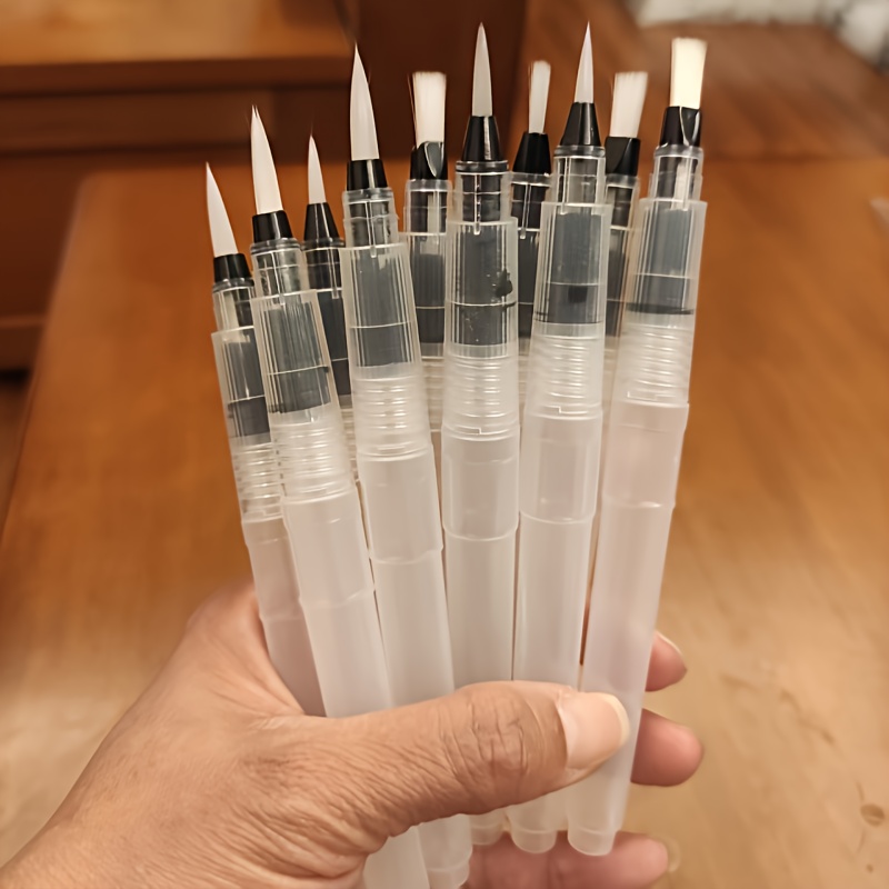 Image of 10pcs -bristled Watercolor Pens - Multi-functional Art And Craft Brushes For Painting And Calligraphy - Durable Plastic, Smooth Flow, For Amateurs, Art Supplies, Smooth Writing