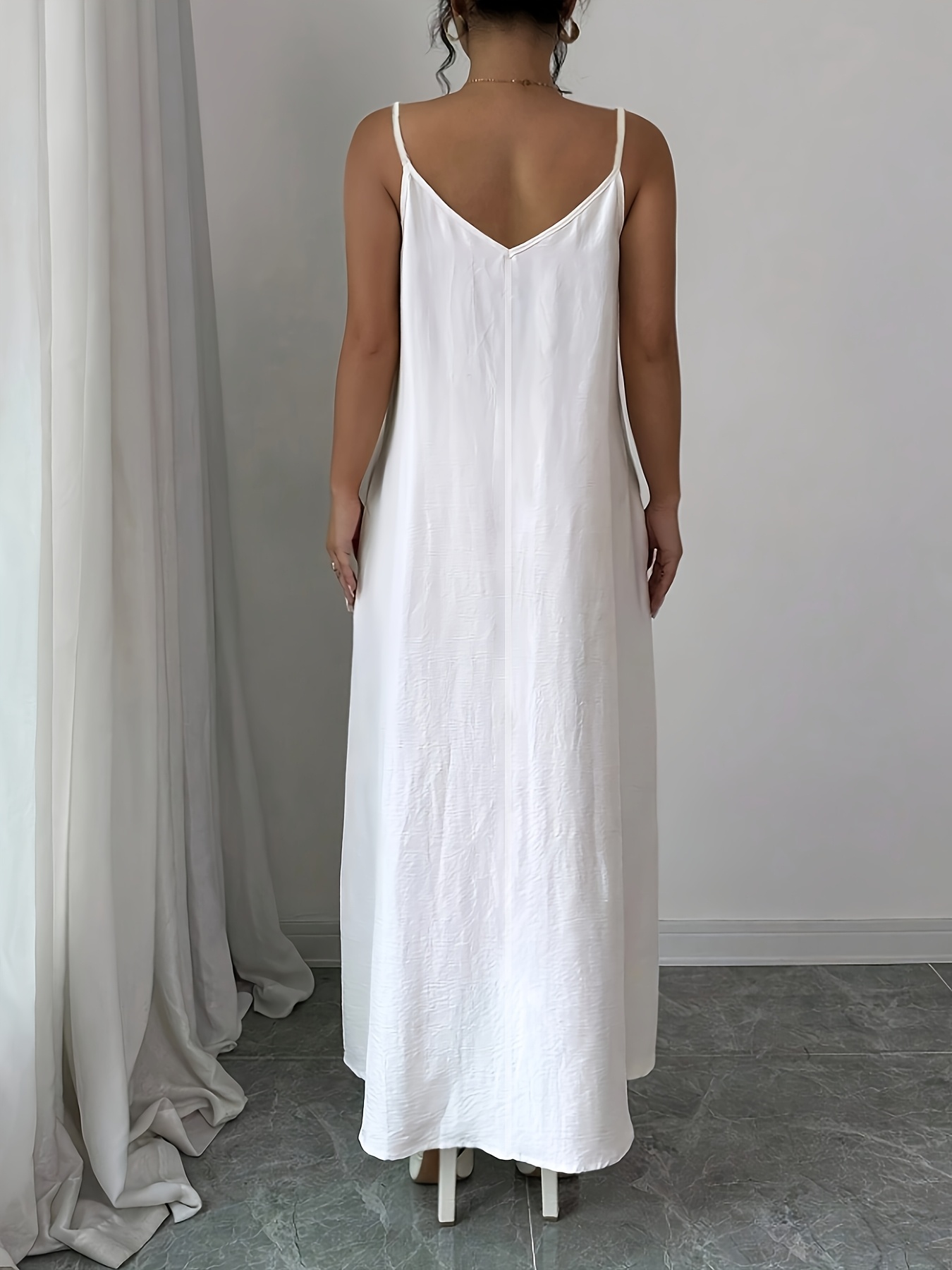 slim fit dress slacks LIISU Short Linen Dress with a Ruffle Hem - White main image 0