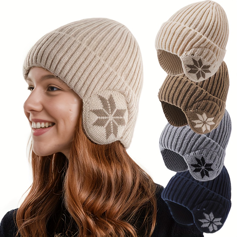 1pc Women's Fleece-Lined Winter Beanie Hat with Fleece Ears - Warm & Cozy Cap, Multi-Color Options (Black/White, Brown, Grey, Navy, Dark Blue, Light Brown, Dark Grey, Black) | Hand Washable, Breathable & Durable Outdoor Sports Cap for Skiing, Snowboarding, Cold Weather | Stylish Winter Headwear (No Battery/Elastic-Free Fit) - Multi-Color Options Available, Printed Brimless Winter Hat, And Creative Autumn And Winter Hats, Winter Accessories for Women, Hat  for Women Winter,
