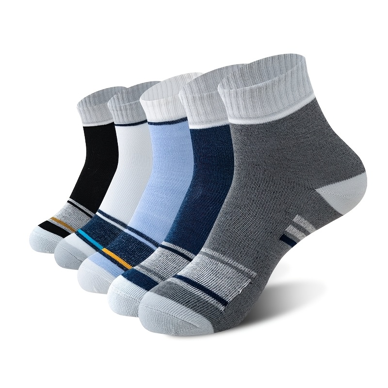 Image of 5 Pairs Men's Color Block Crew Socks - Ultra-breathable Soft Fabric, Casual Striped Socks For Outdoor & Casual Attire, Machine Washable