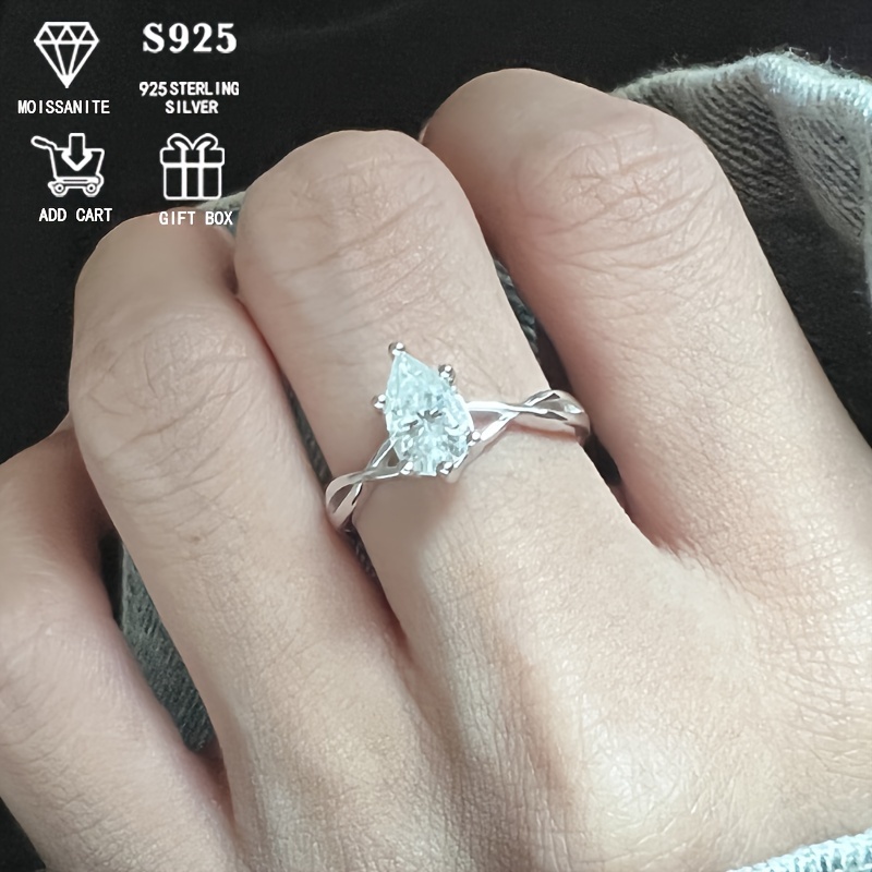 elegant 1 2ct pear shaped moissanite engagement ring hypoallergenic s925 sterling silvery twisted   with   setting perfect anniversary or party gift for her   exquisite gift box details 4