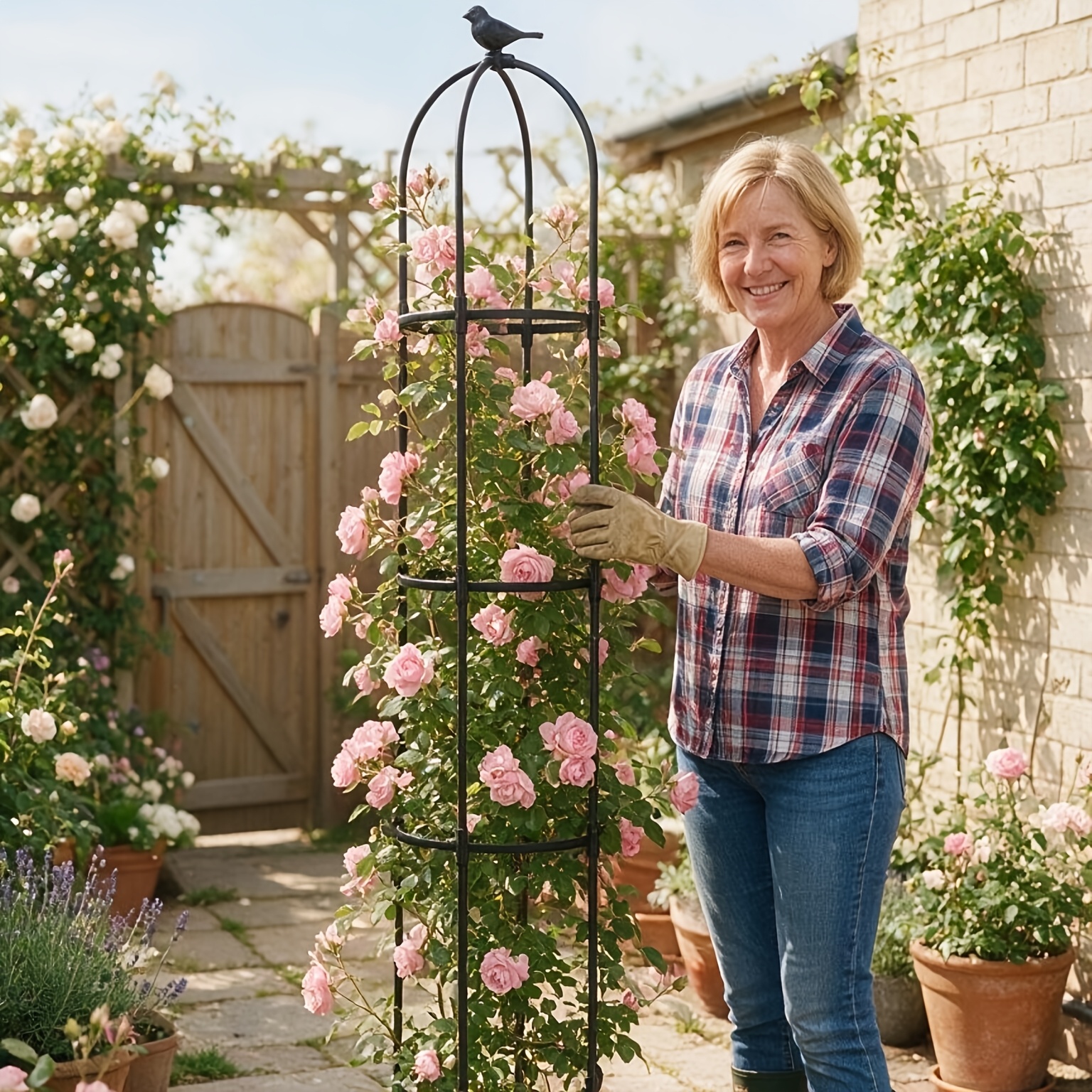 TEMU 2pcs Garden Obelisk Trellis For Climbing Plants, Adjustable 4-tier Metal Plant Support, Rustproof Outdoor Plant Tower Decorative Tops For Roses,