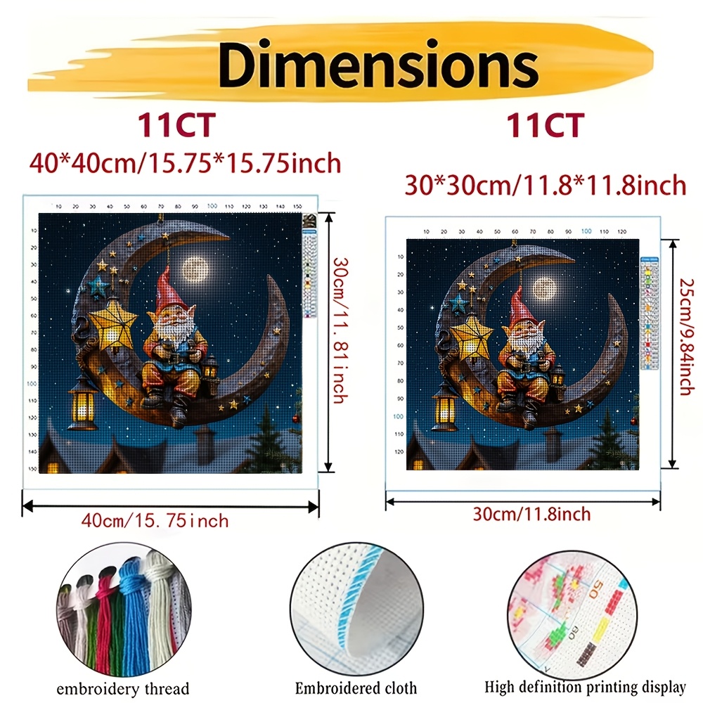 Printed Cross-Stitch DIY Kit, Goblin on the Moon Pattern