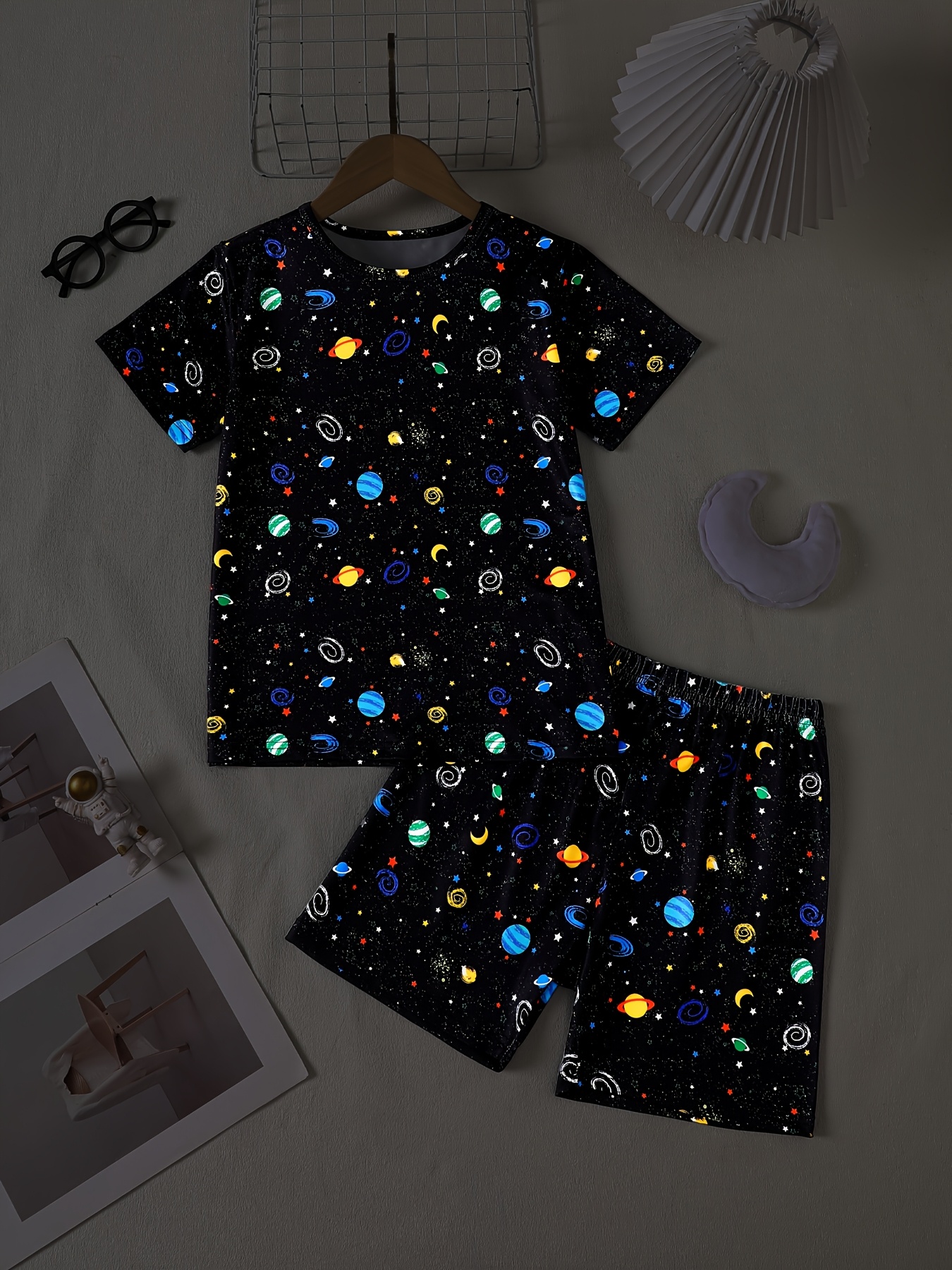 item picture boys and girls outfit displaying starry sky and planets with full 3  print made from flame retardant fabric suitable for   and pajamas soft and comfortable   wear