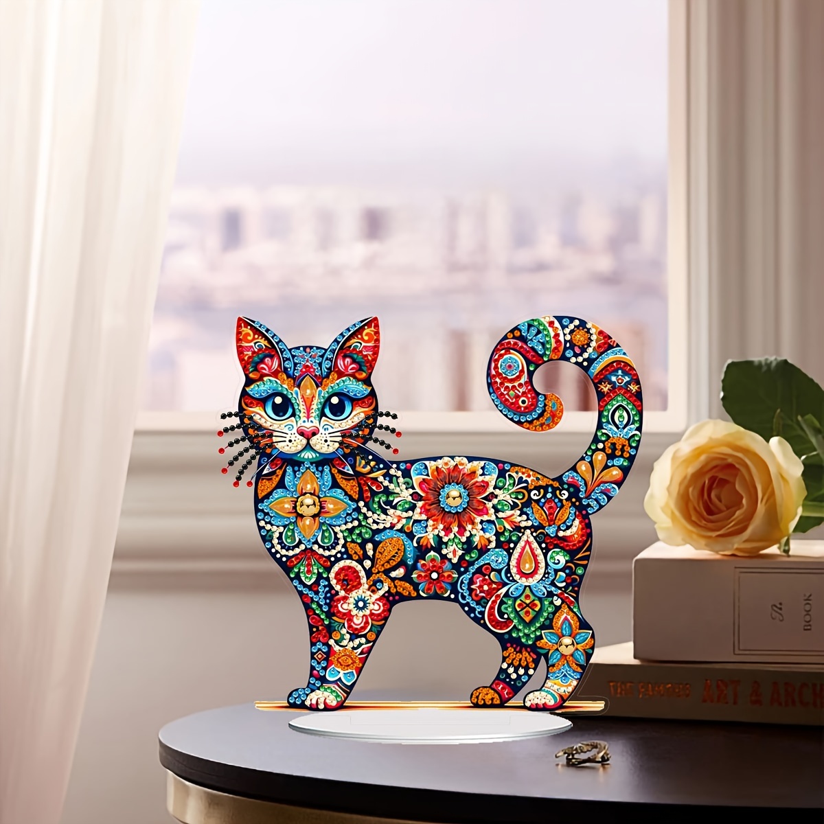 

Diy Acrylic Diamond Art Painting Kit With Special Shaped Diamonds, Colorful Cat Pattern, Animal Theme Desk Decor, Gift - 1 Pack