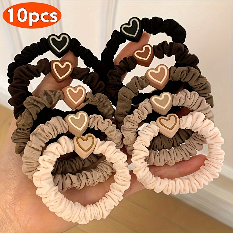 

10pcs Valentine's Day Heart Scrunchies - High , Hair Ties For Women & Girls, Polyester