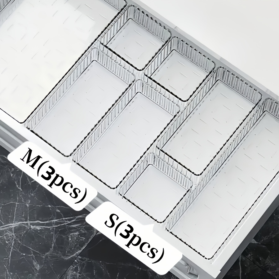 6pcs Transparent Acrylic Storage Box Set, Multi-functional Drawer Divider, Stackable, Bedroom Bathroom Dormitory Organizer For Desk, Vanity, Lipstick, Eyeshadow, Skincare Storage, Perfume Organizer