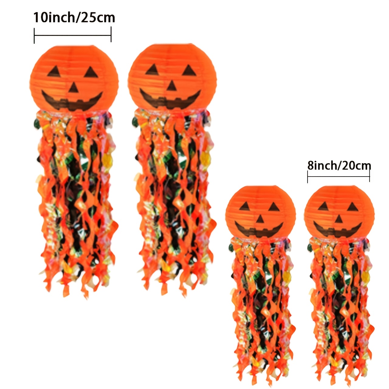 TEMU 4 lanterne di carta a forma di zucca di Halloween con nappe, decorazioni da appendere per Halloween per interni ed esterni, casa, giardino,