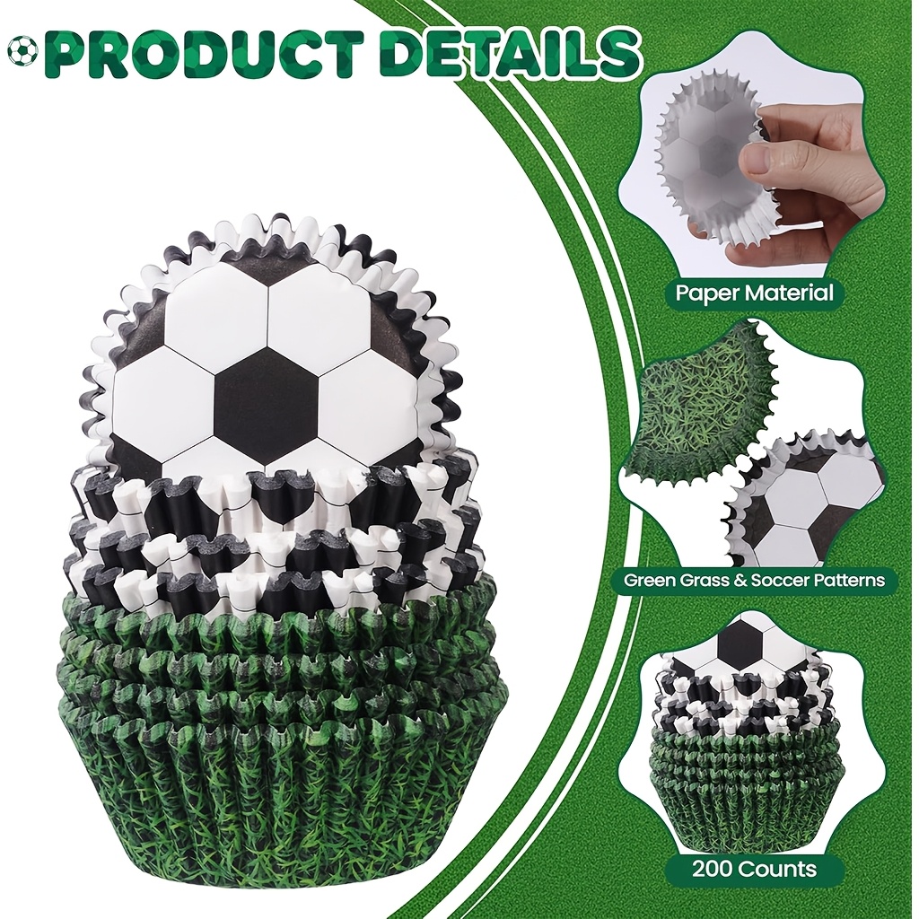 TEMU 200 Soccer Cupcake Liners, 2 Styles (soccer And Grass), Greaseproof Baking Cups, Standard Size Soccer Theme Muffin Liners For Themed Birthday