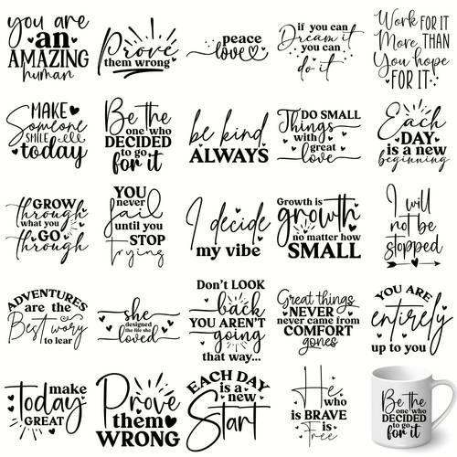 24 sheets inspirational positive energy theme stickers uv dtf scratch resistant vinyl material suitable for crafts cups bottles laptops home decor disposable self plastic stickers party supplies gift decoration