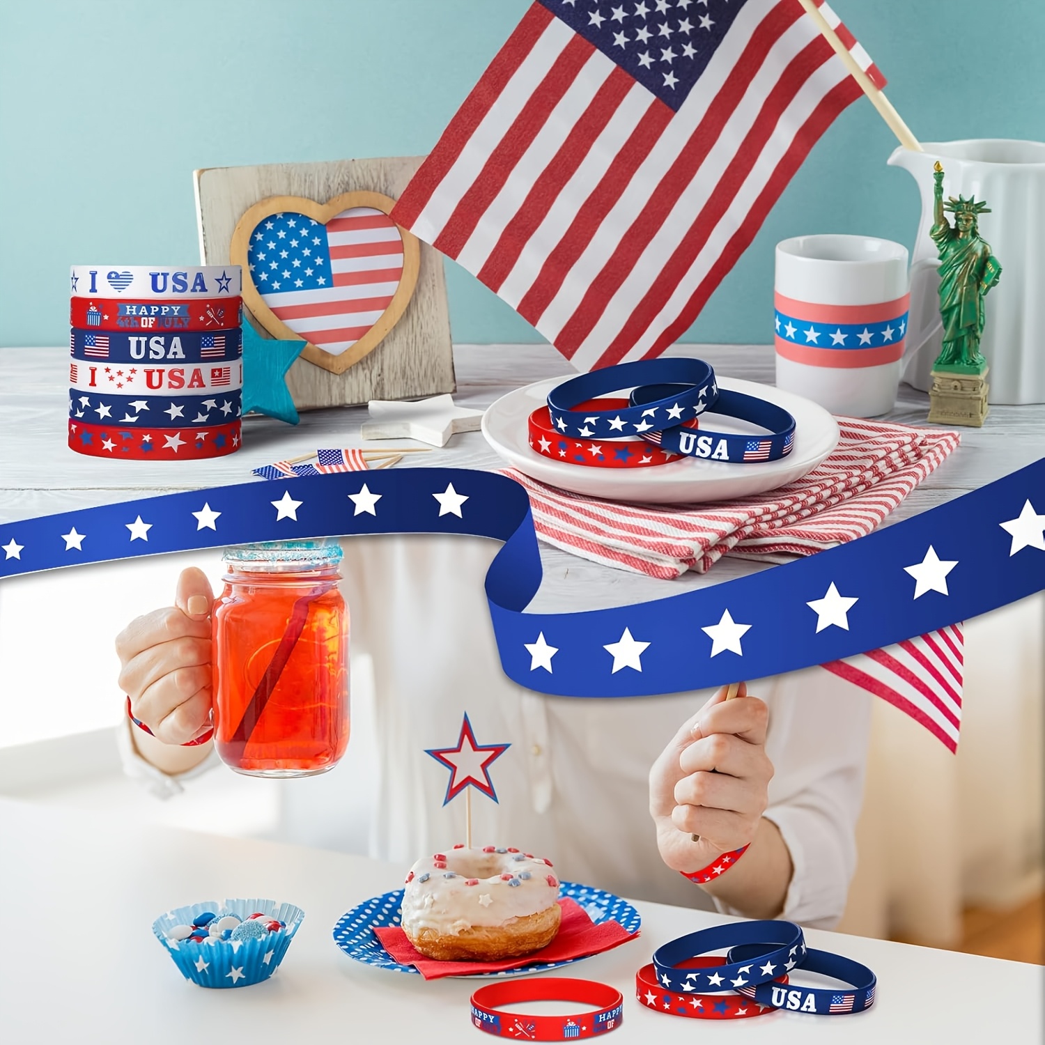 12pc American Independence Day Commemorative Silicone Bracelet Set
