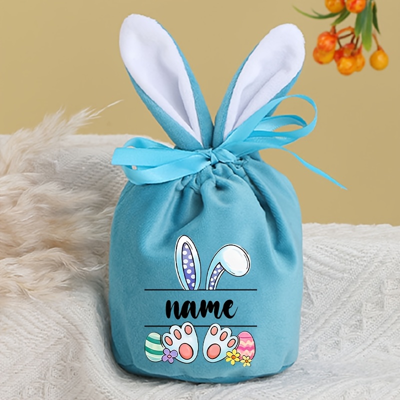 Image of Gift For Her/him Personalized Easter Gift Bags, Easter Drawstring Gift Bags. Customizable Text, Ear Shaped Gift Bags. Bags, Multiple Colors , Party Decorations. Supplies.
